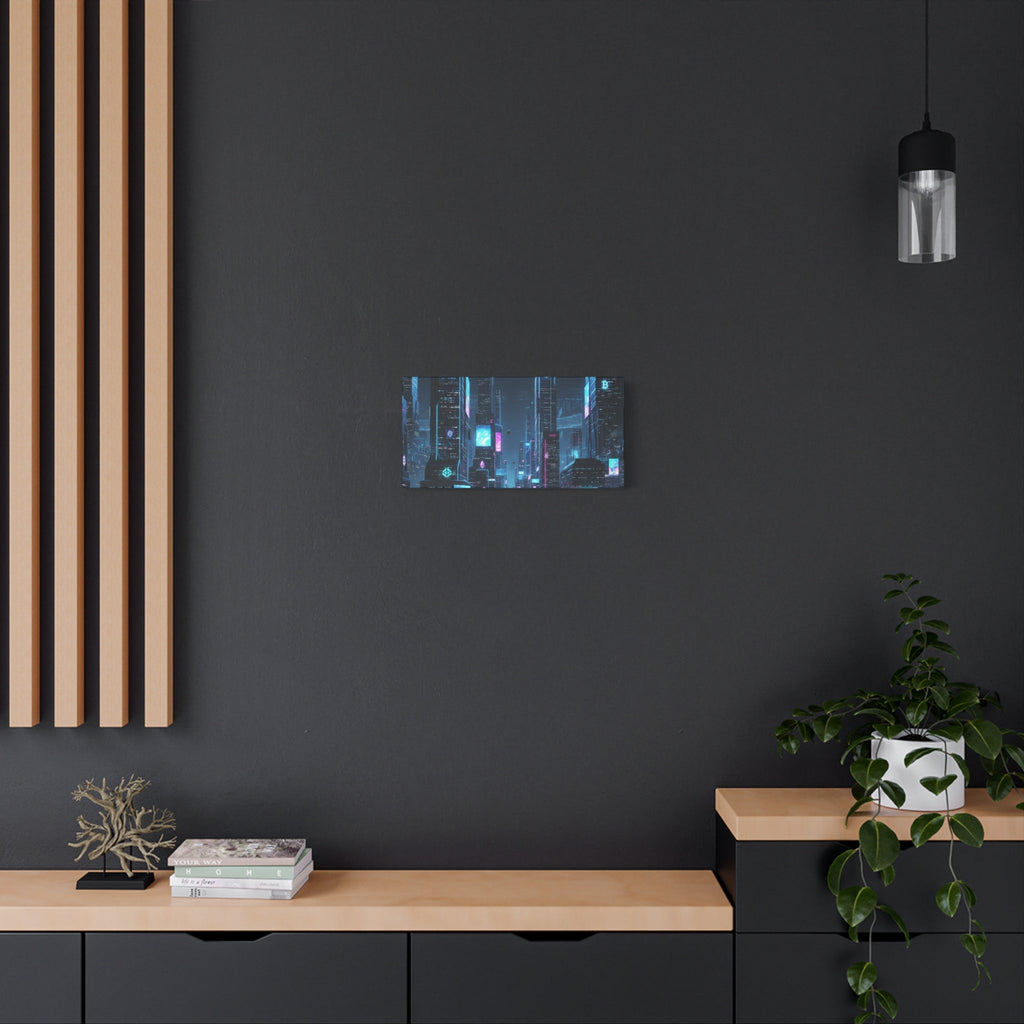 Cyberpunk Crypto Cityscape Canvas Print — Futuristic Neon Skyline Wall Art