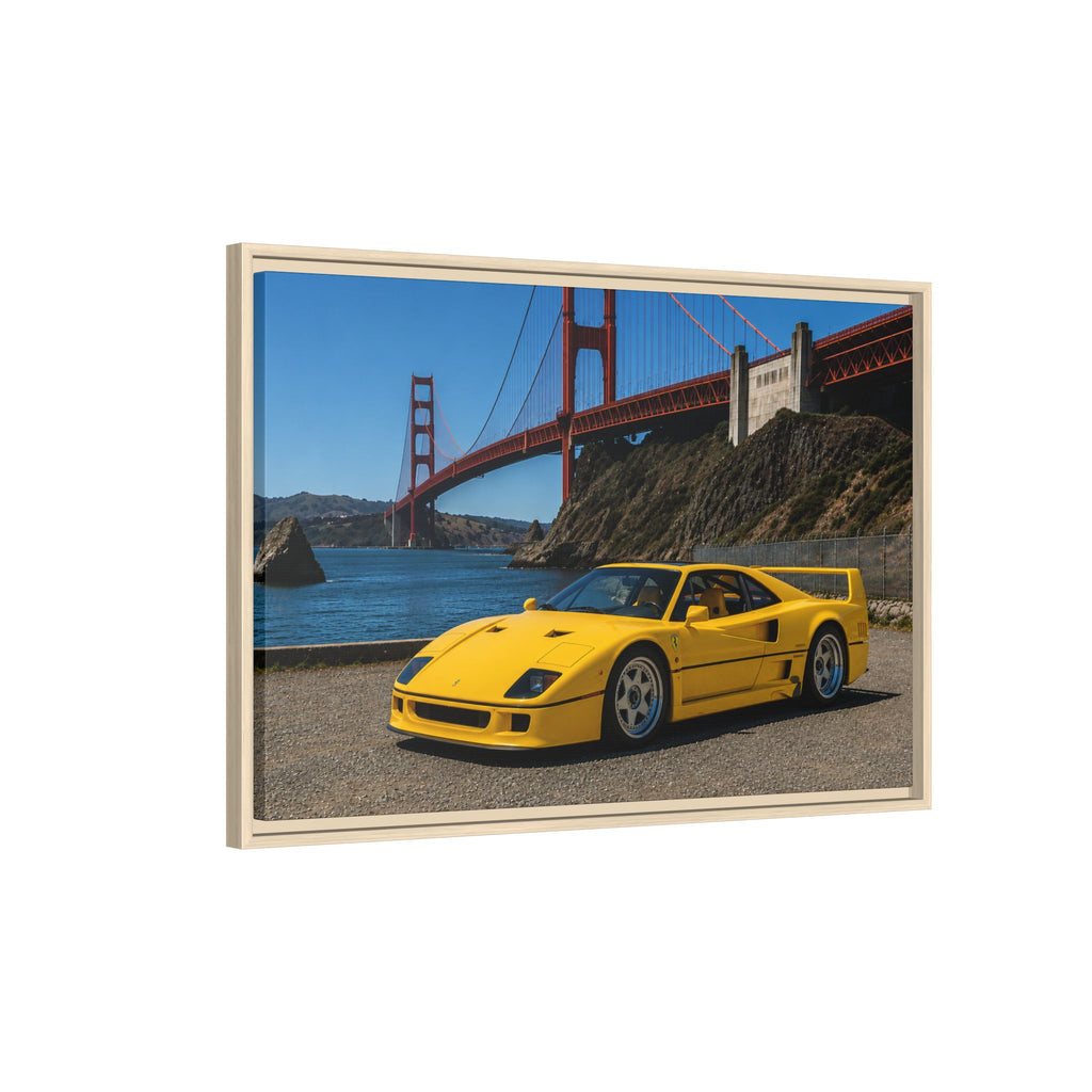 Ferrari 1987 F40 — Yellow Ferrari by the Golden Gate Bridge - Stunning Framed Canvas