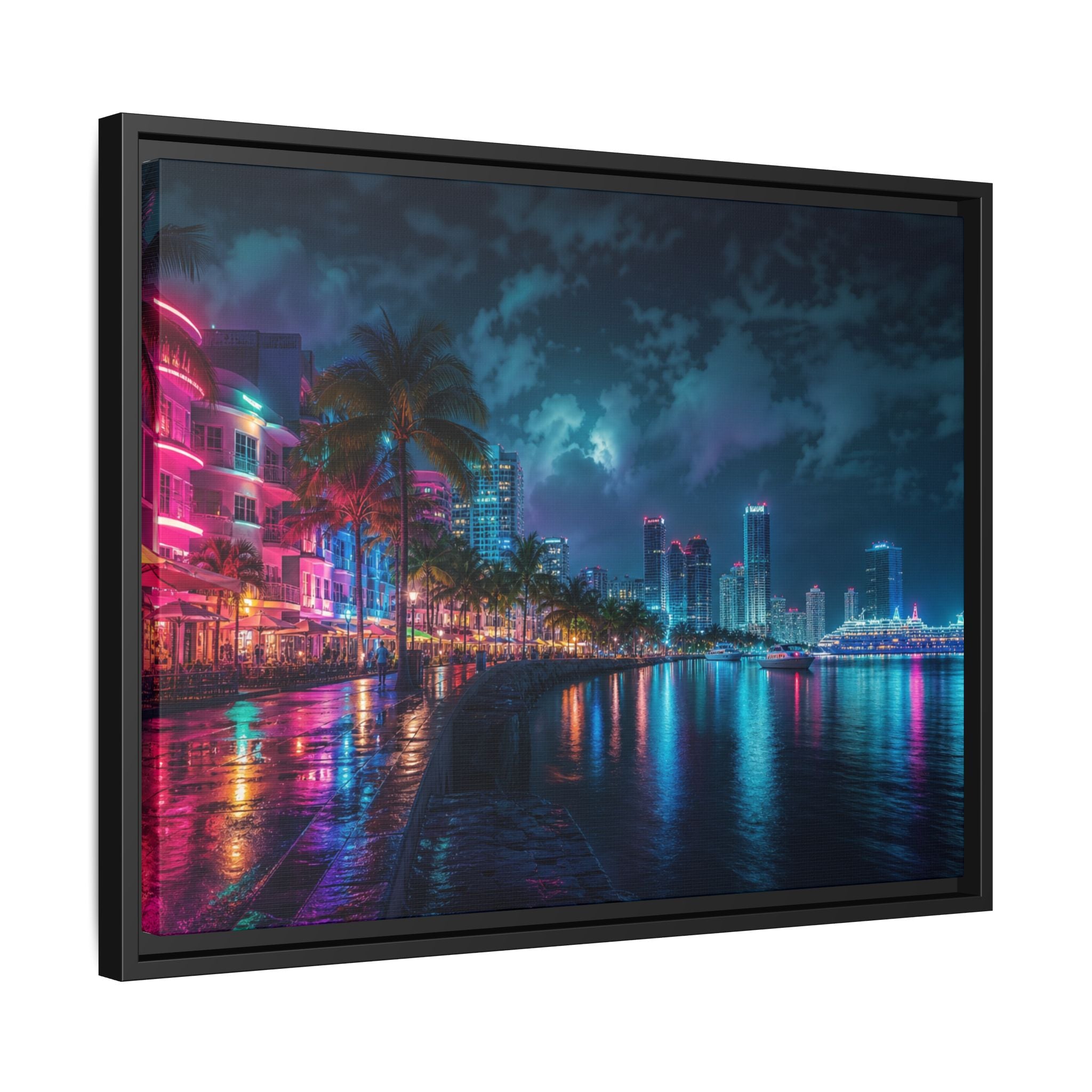 Miami Night Canvas Wall Art Print Ready to Hang