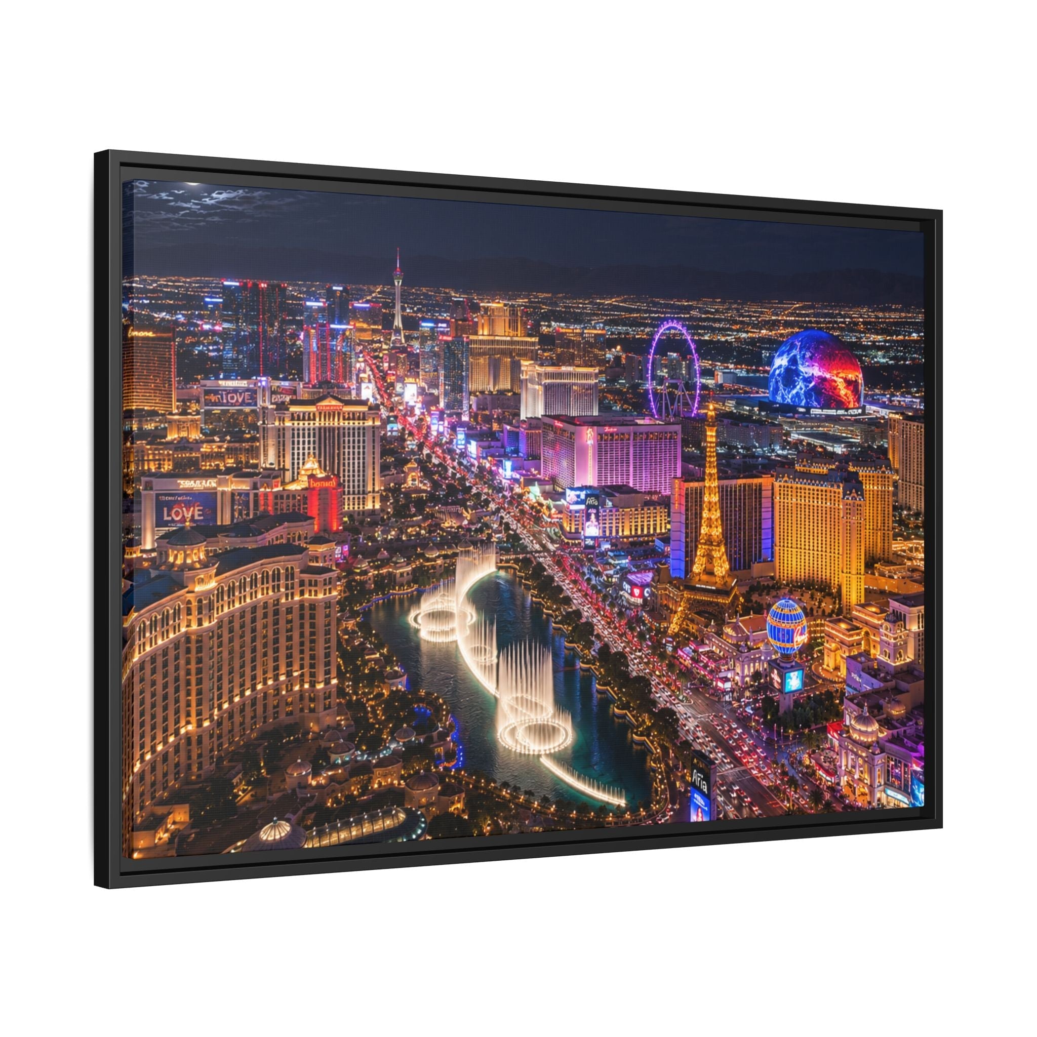 Las Vegas Night Skyline Framed Matte Canvas Print