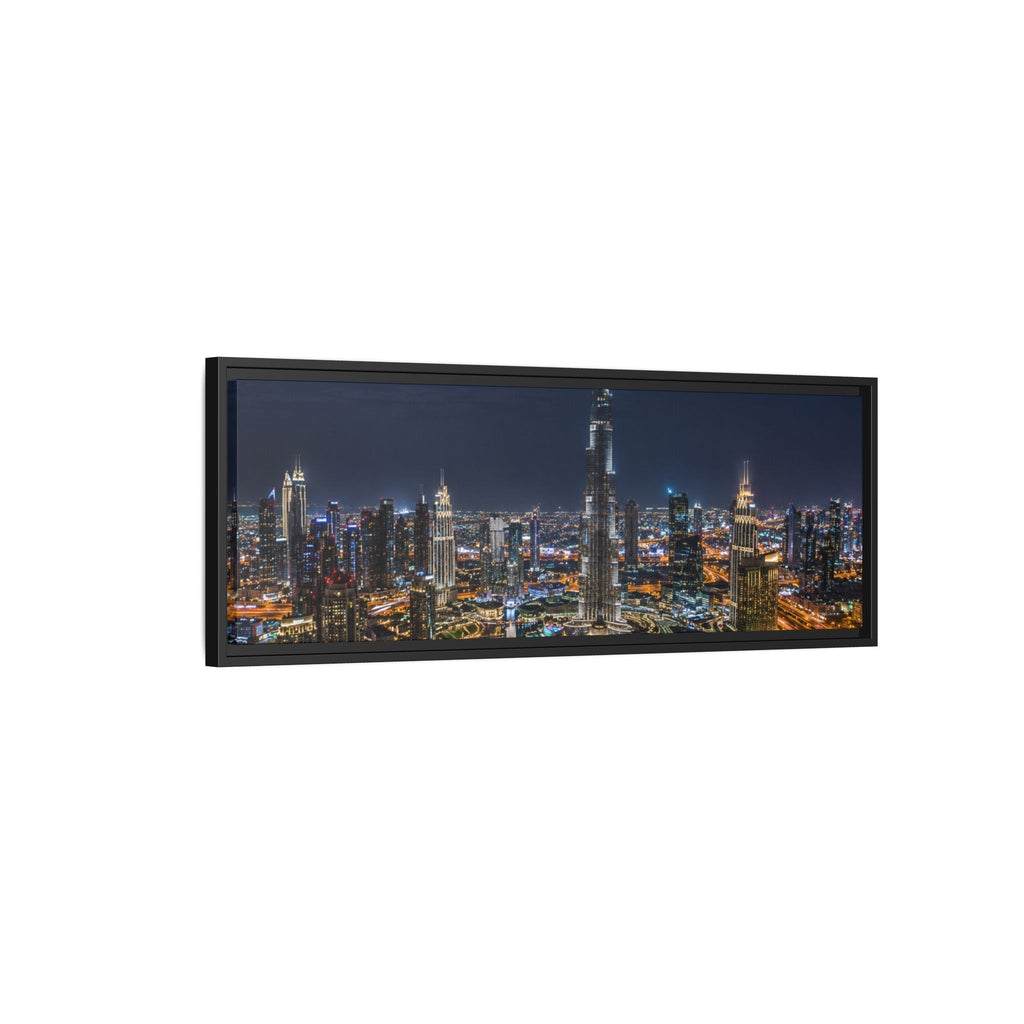 Dubai Night Skyline Matte Framed Canvas Print