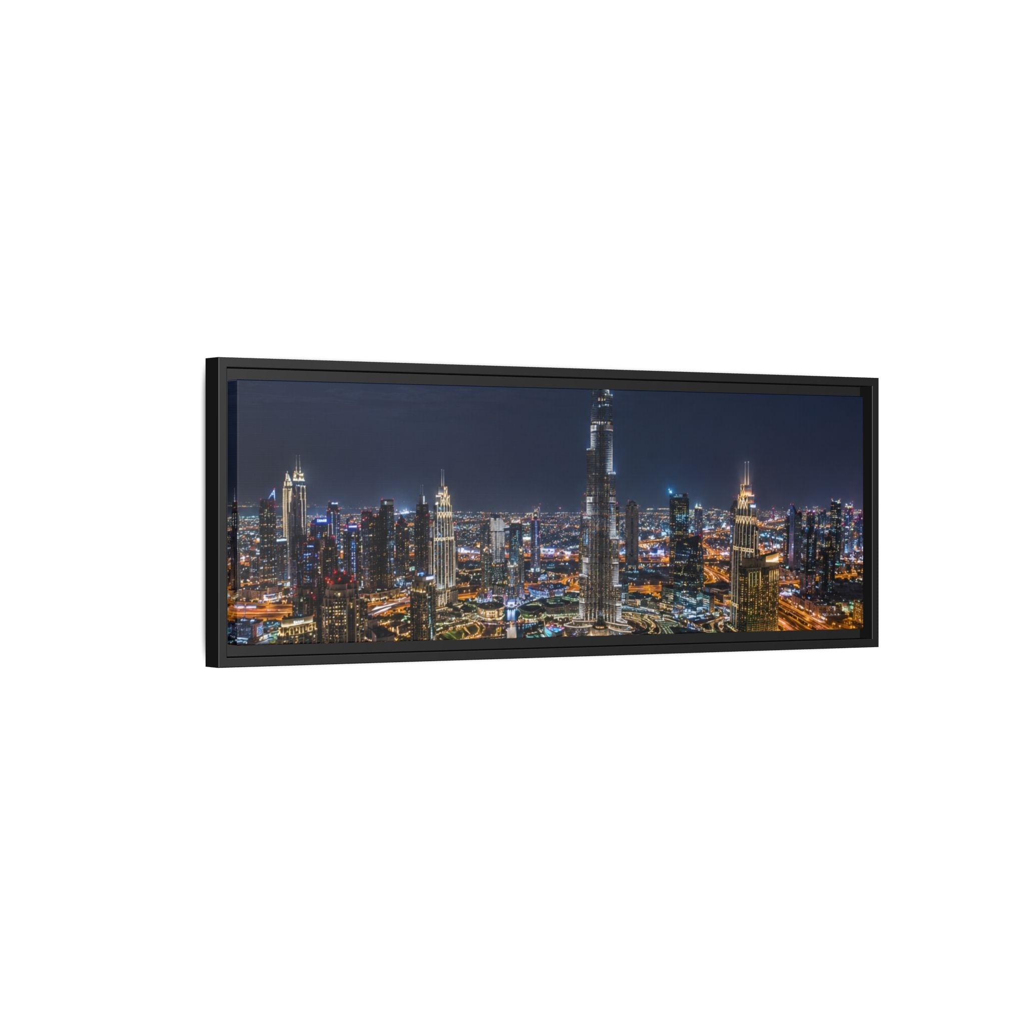 Dubai Night Skyline Matte Framed Canvas Print
