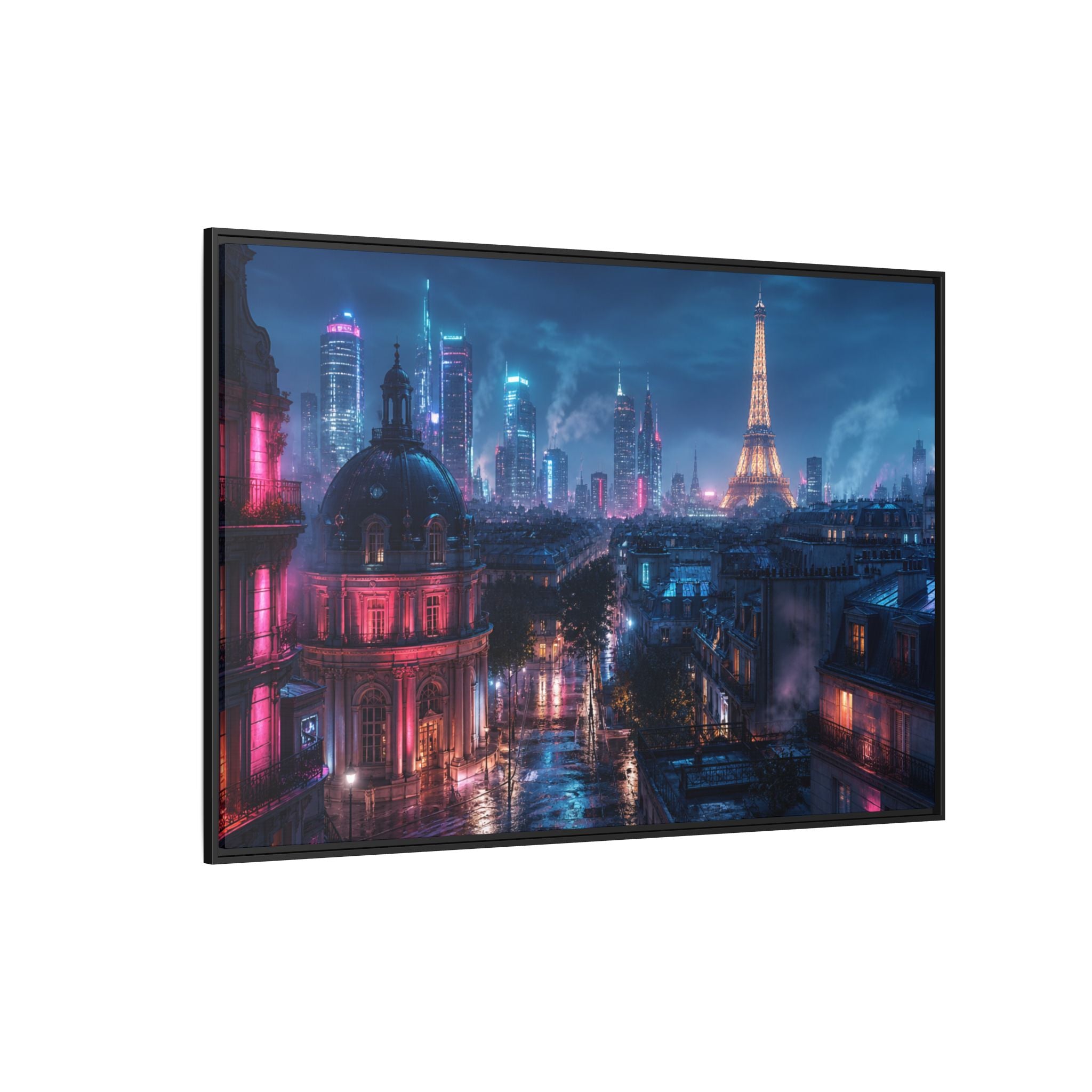 Paris Neon Night Canvas Wall Art Print Ready to Hang