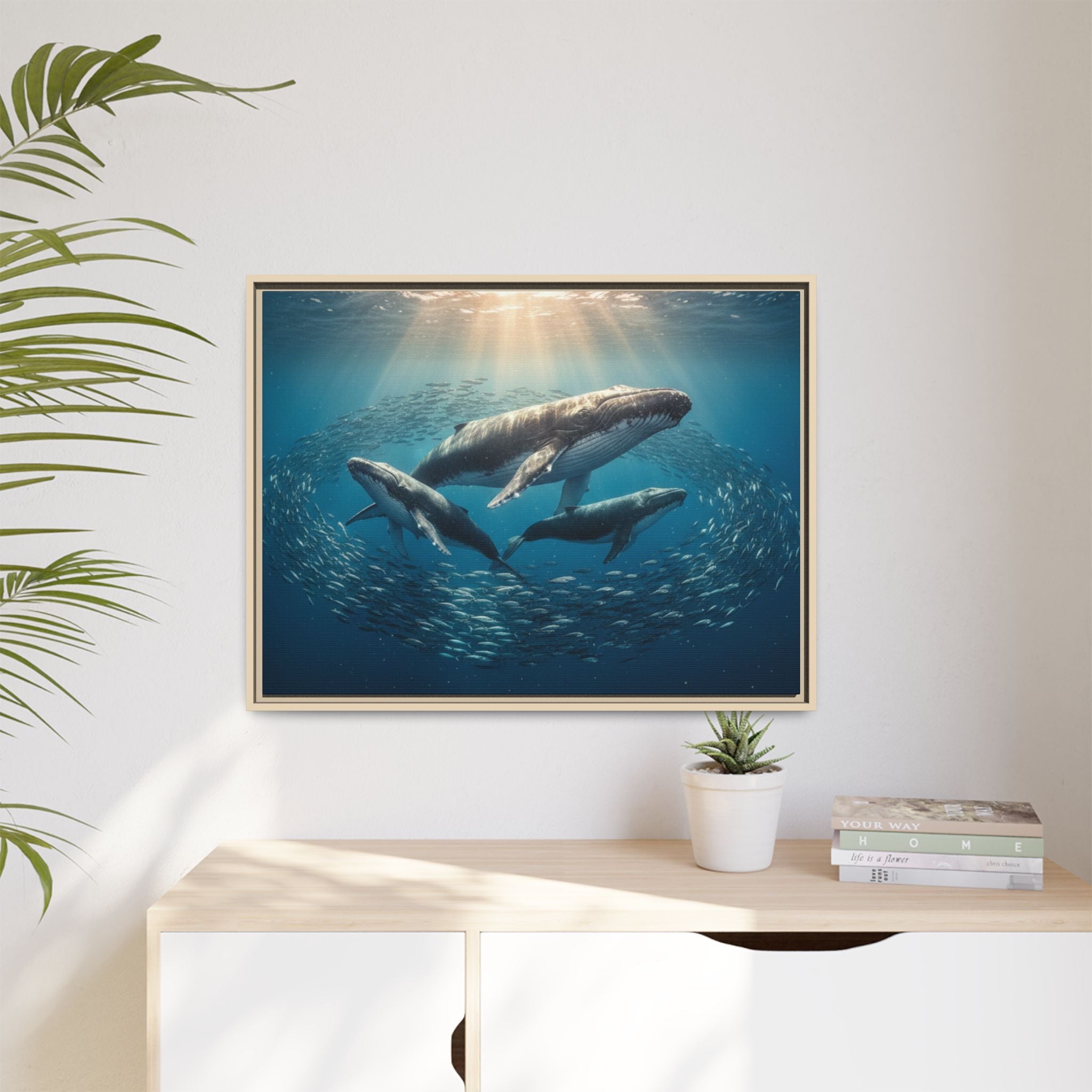 Whale Family Canvas Wall Art - Framed - Stunning