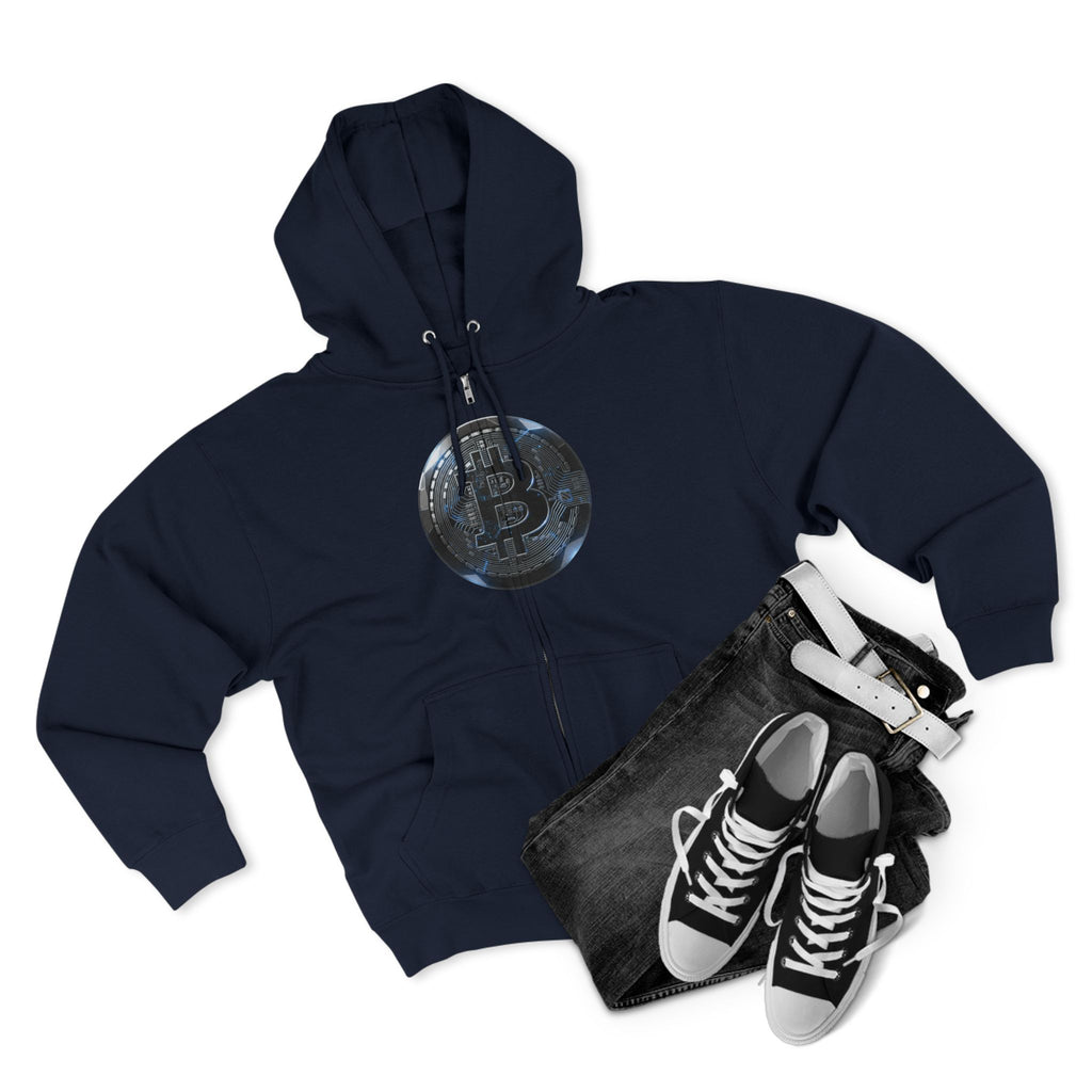 Bitcoin Coin Zip Hoodie — Crypto Logo Zip-Up Hoodie for Bitcoin Enthusiasts