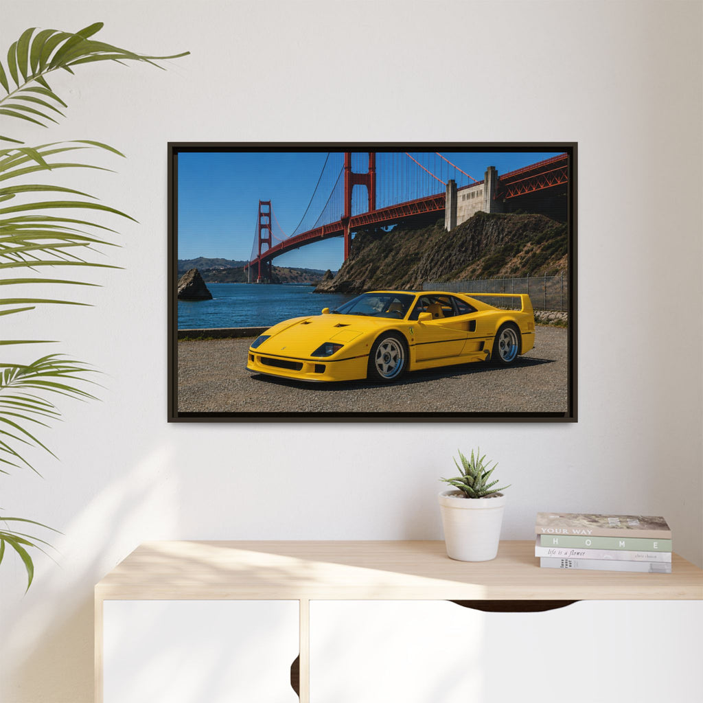 Ferrari 1987 F40 — Yellow Ferrari by the Golden Gate Bridge - Stunning Framed Canvas