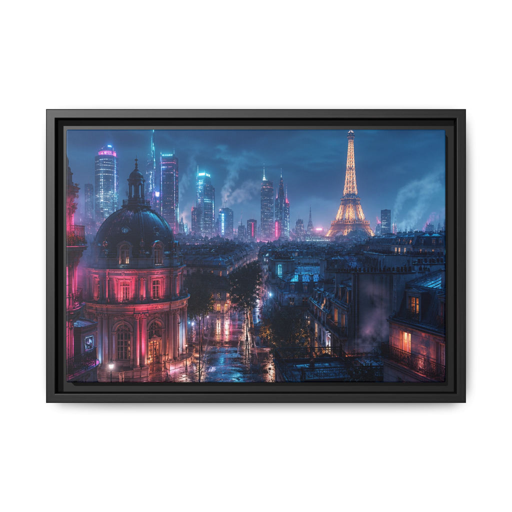 Paris Neon Night Canvas Wall Art Print Ready to Hang