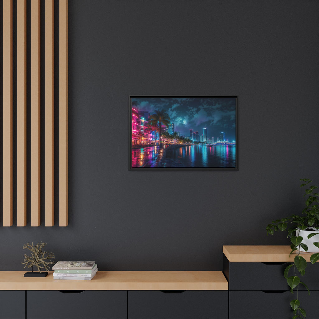 Miami Night Canvas Wall Art Print Ready to Hang