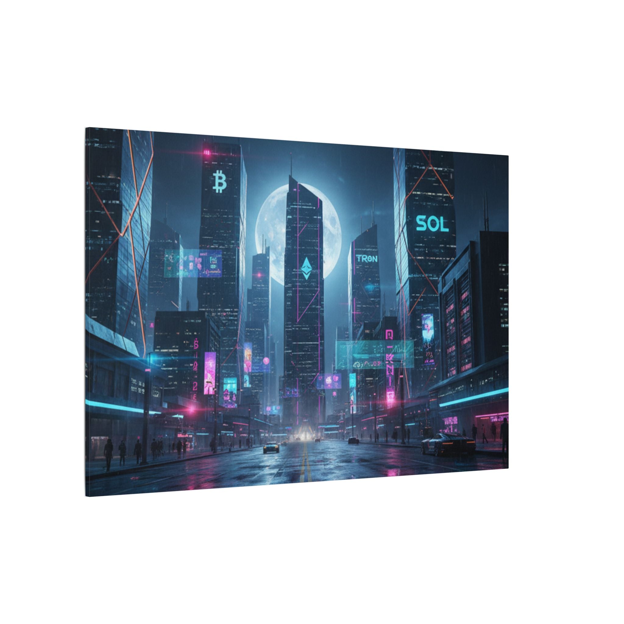 Cybercity Neon Canvas Print — Futuristic Nightscape Wall Art