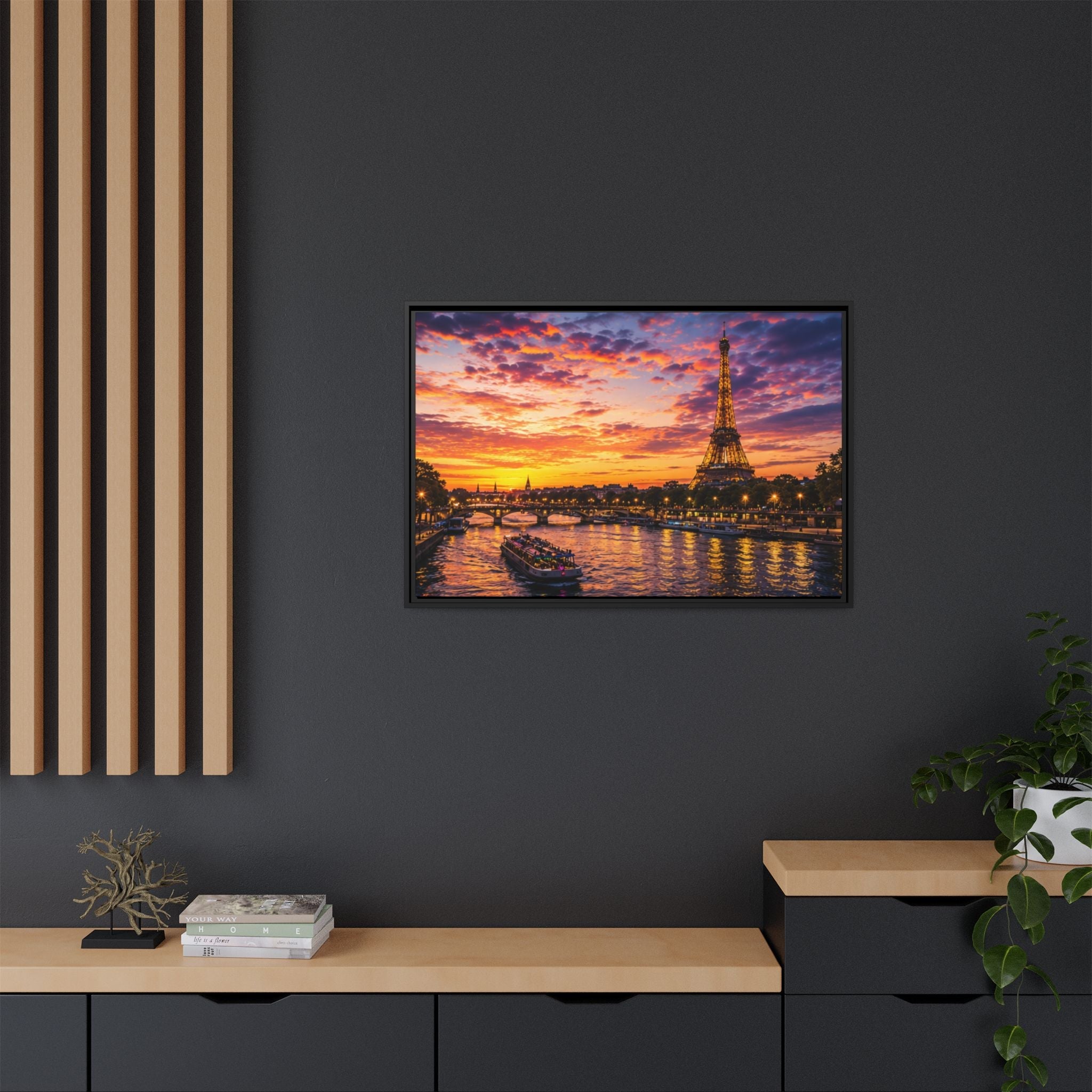 Paris Sunset Matte Canvas Wall Art - Framed - Stunning Picture