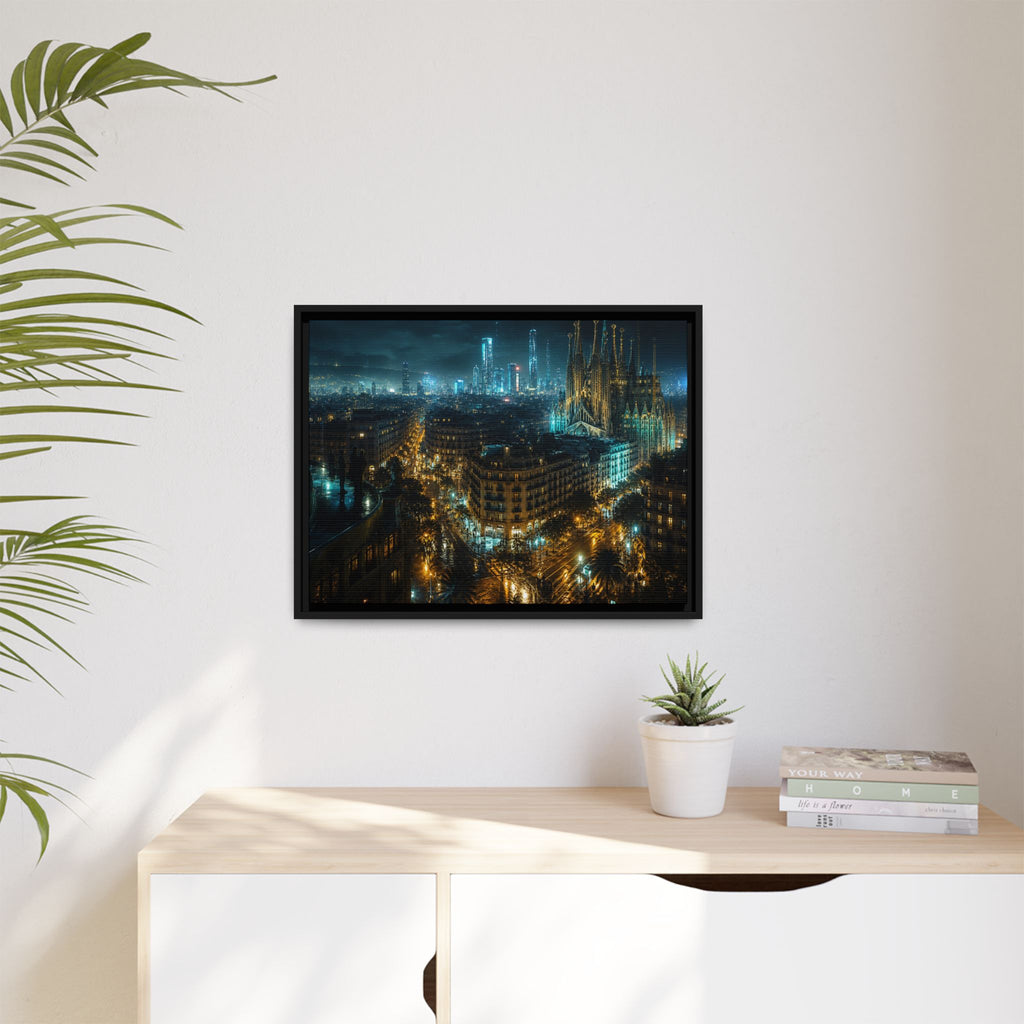 Barcelona Night Canvas Wall Art Print Ready to Hang