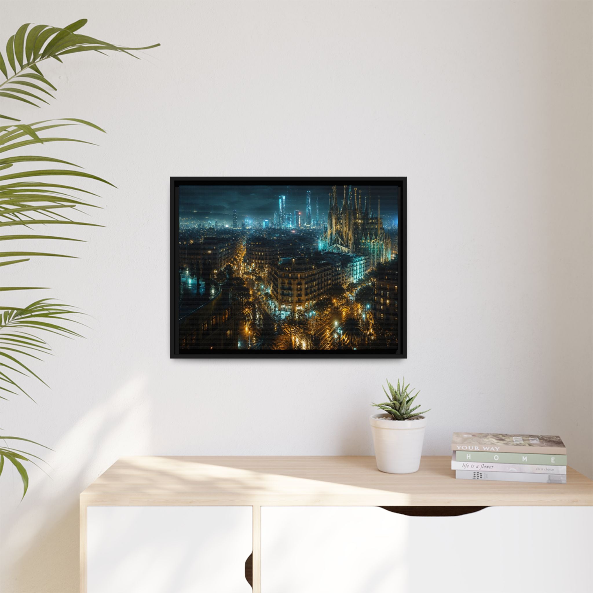 Barcelona Night Canvas Wall Art Print Ready to Hang