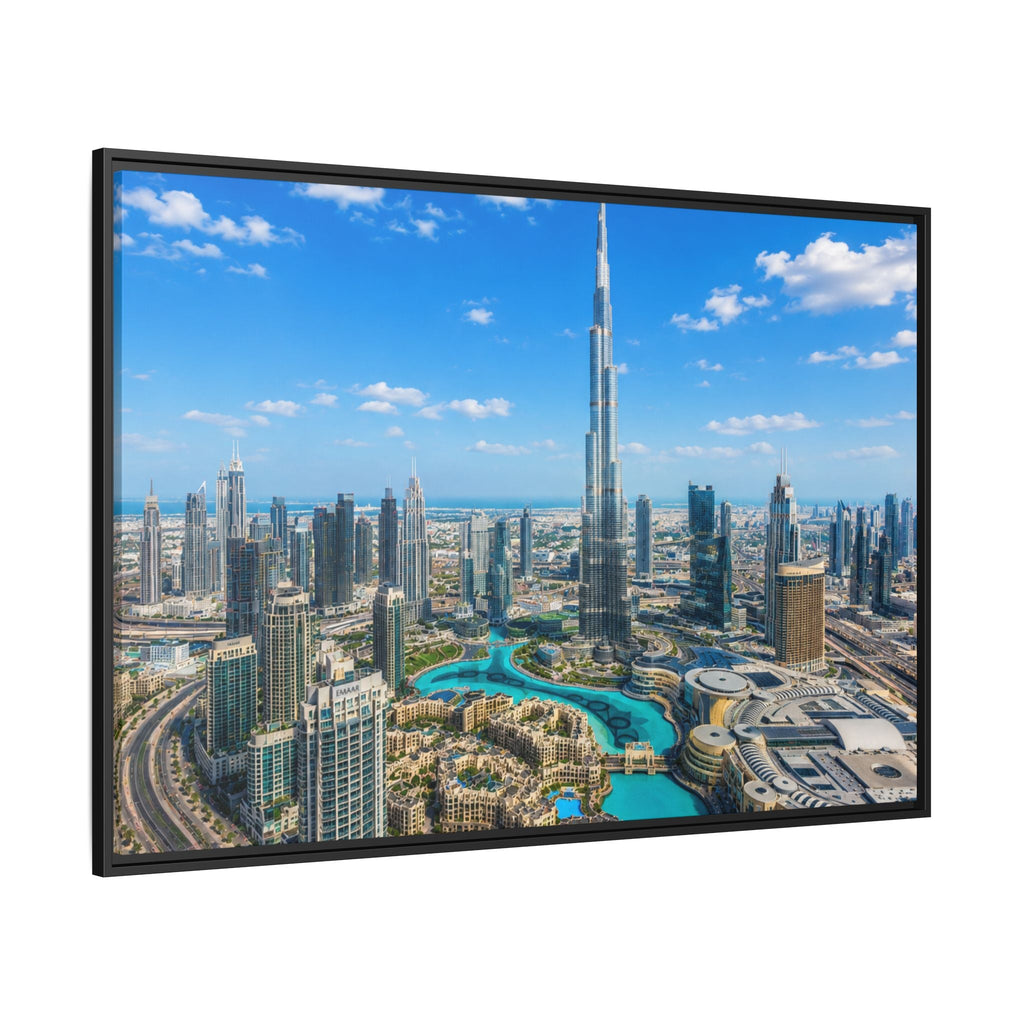 Dubai Skyline Matte Canvas Print (Framed) — Burj Khalifa Aerial Cityscape Wall Art