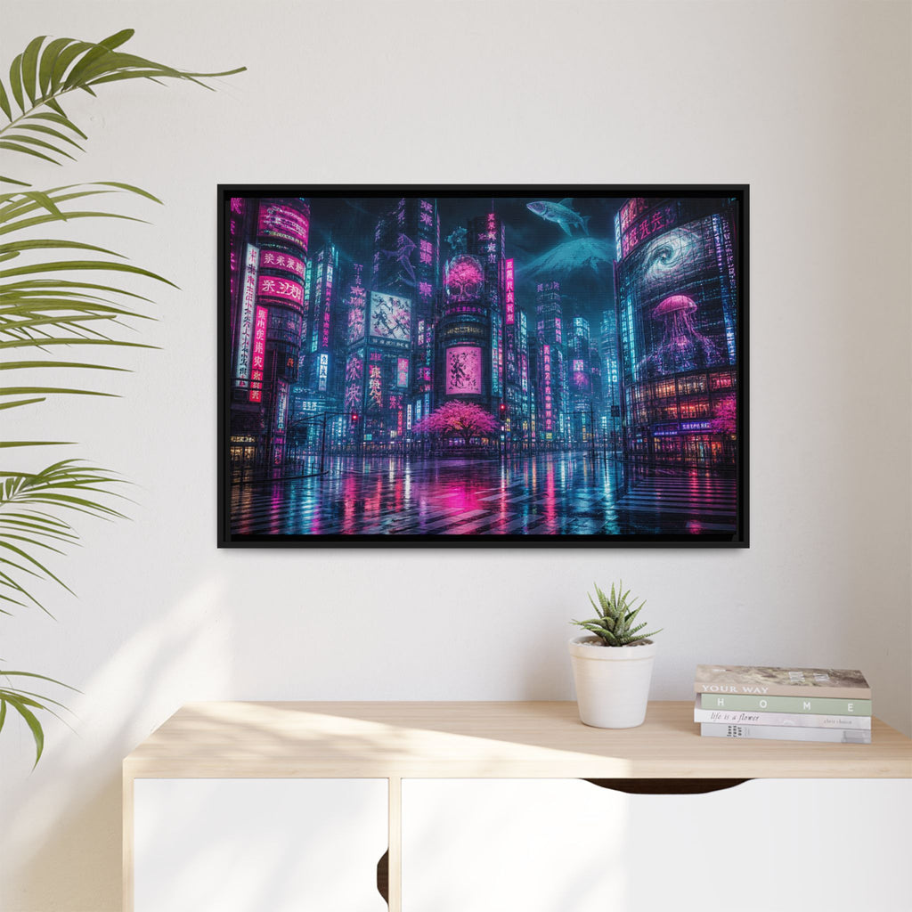 Tokyo Neon Night Canvas Wall Art Print Ready to Hang
