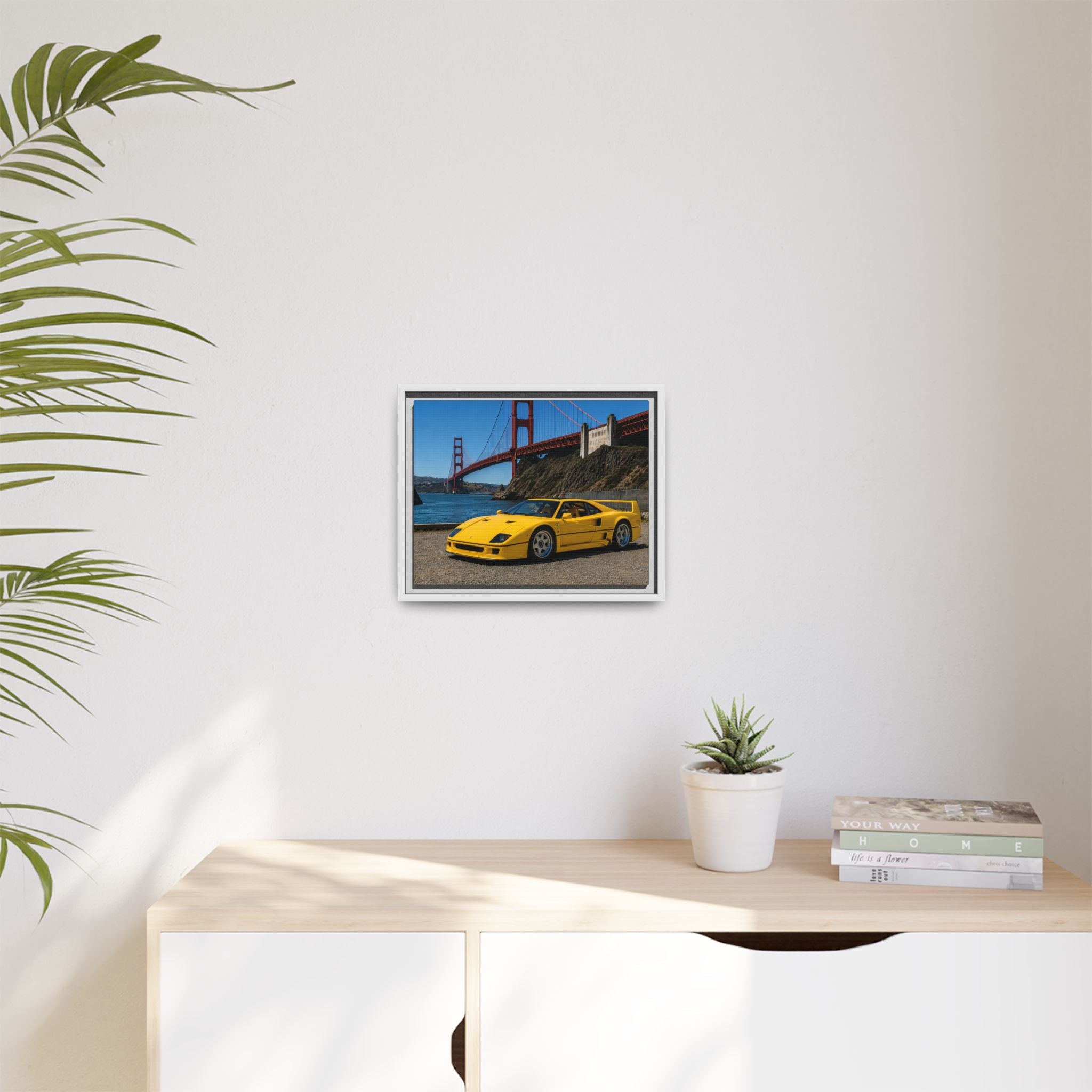 Ferrari 1987 F40 — Yellow Ferrari by the Golden Gate Bridge - Stunning Framed Canvas