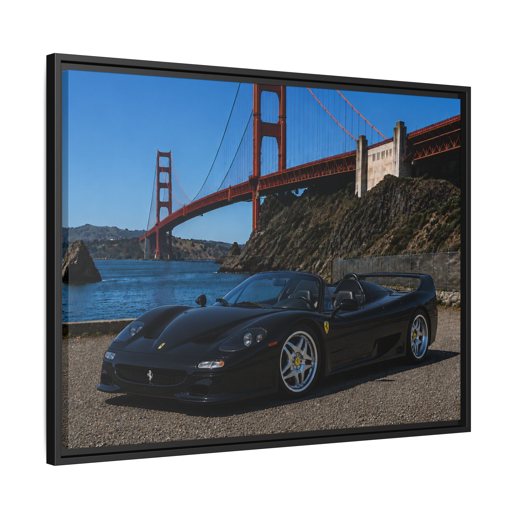 Ferrari F50 1995 — By The Golden Gate Bridge - Framed Canvas Matte Print