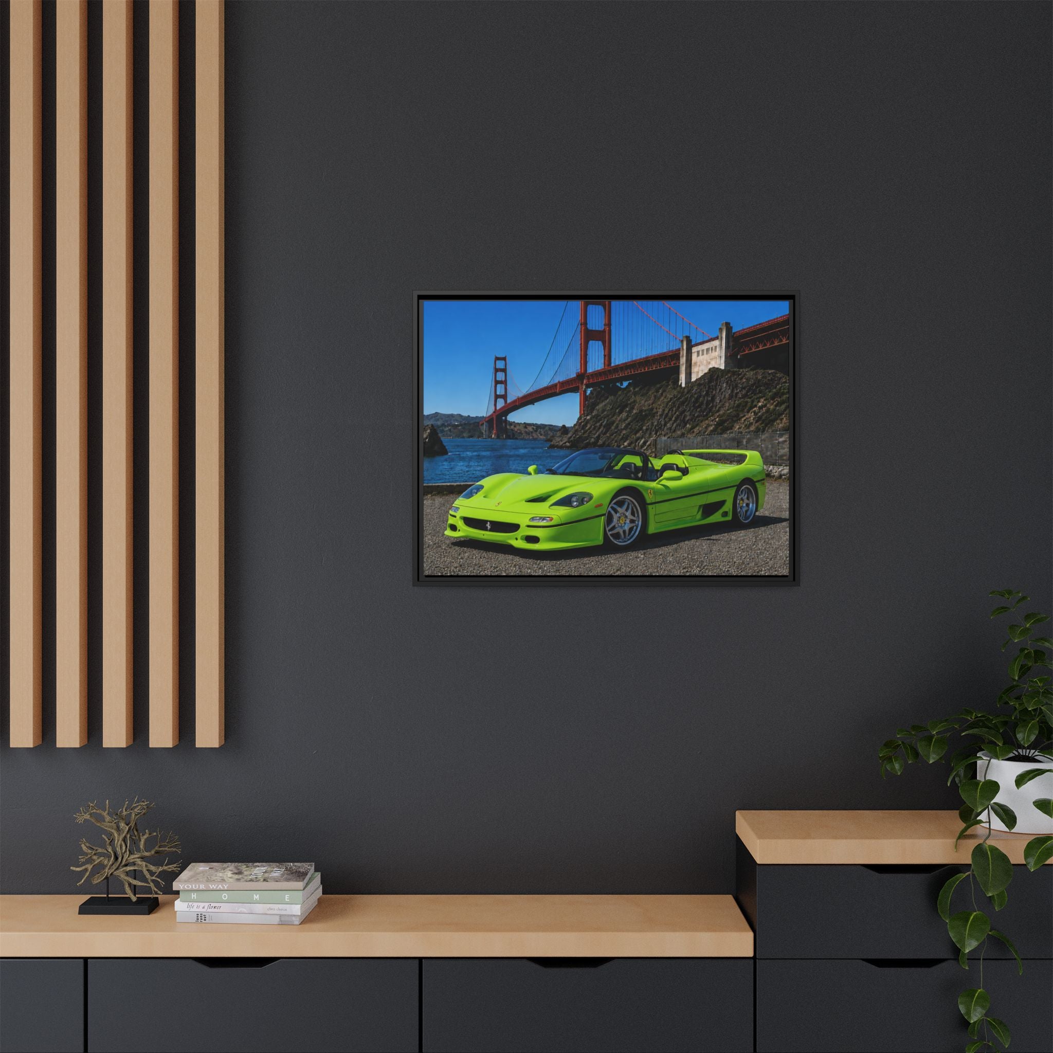 Ferrari F50 1995 — At Golden Gate Bridge - Framed Canvas Art - Stunning