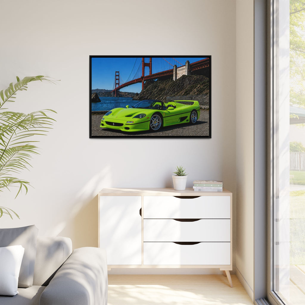 Ferrari F50 1995 — At Golden Gate Bridge - Framed Canvas Art - Stunning