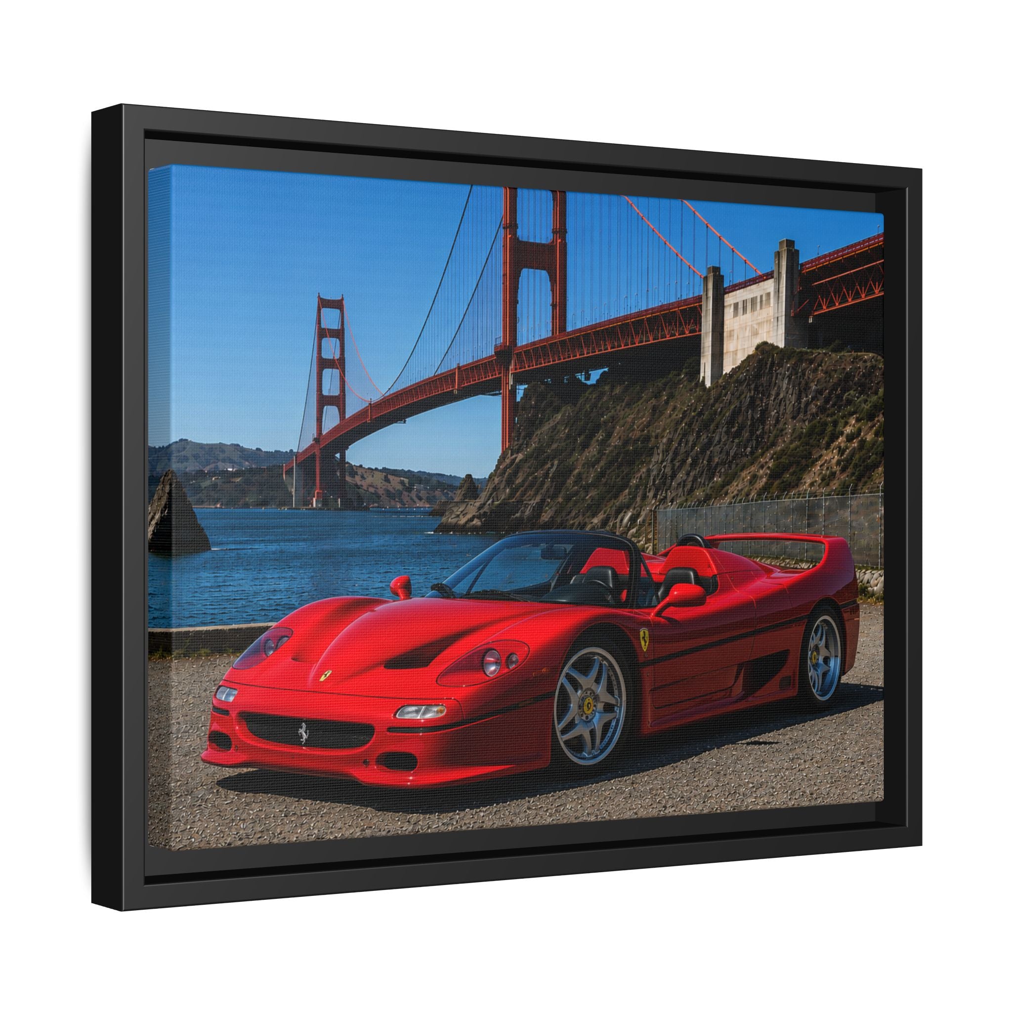 Ferrari F50 1995 Red - At Golden Gate Bridge - Stunning Framed Canvas Wall Art