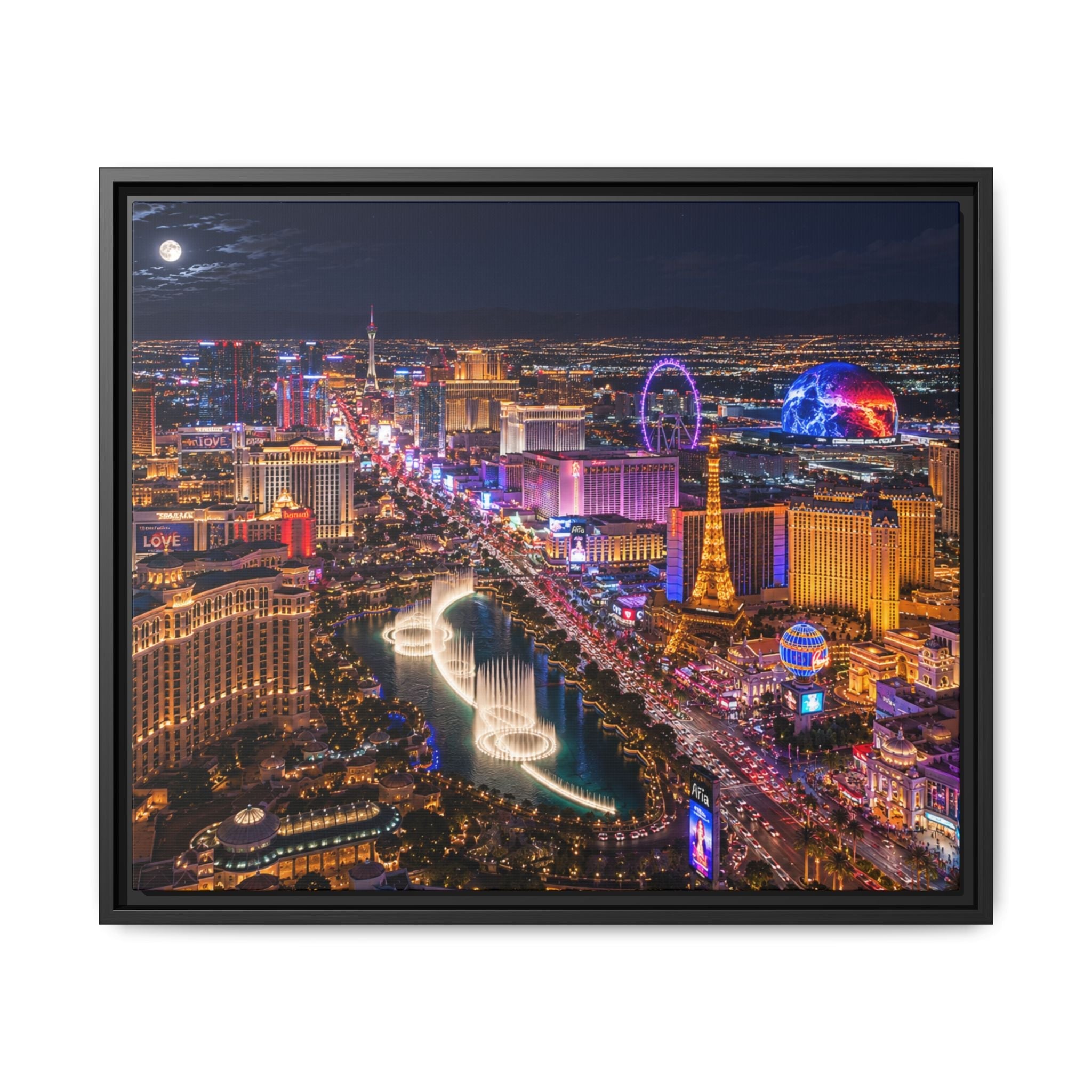 Las Vegas Night Skyline Framed Matte Canvas Print