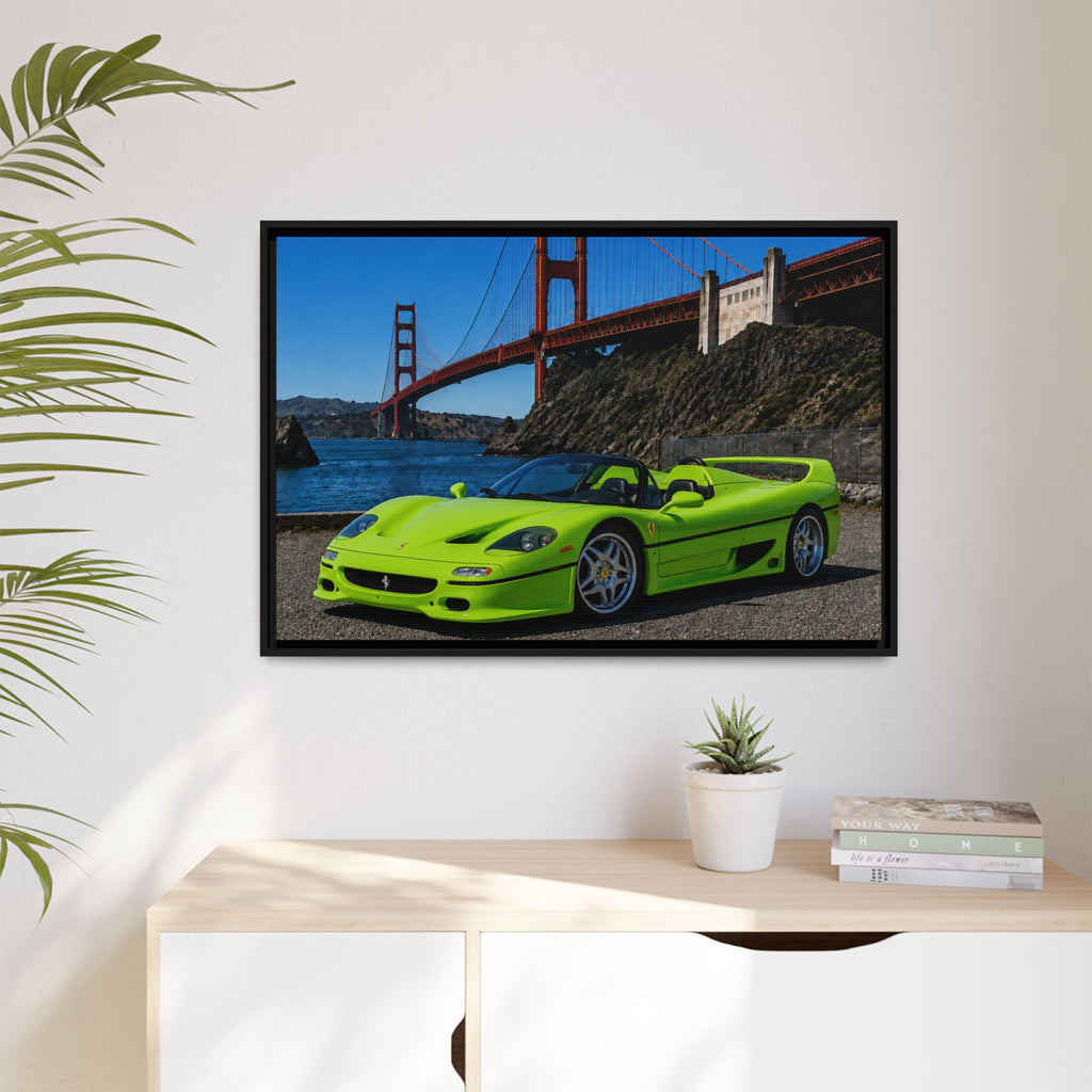 Ferrari F50 1995 — At Golden Gate Bridge - Framed Canvas Art - Stunning