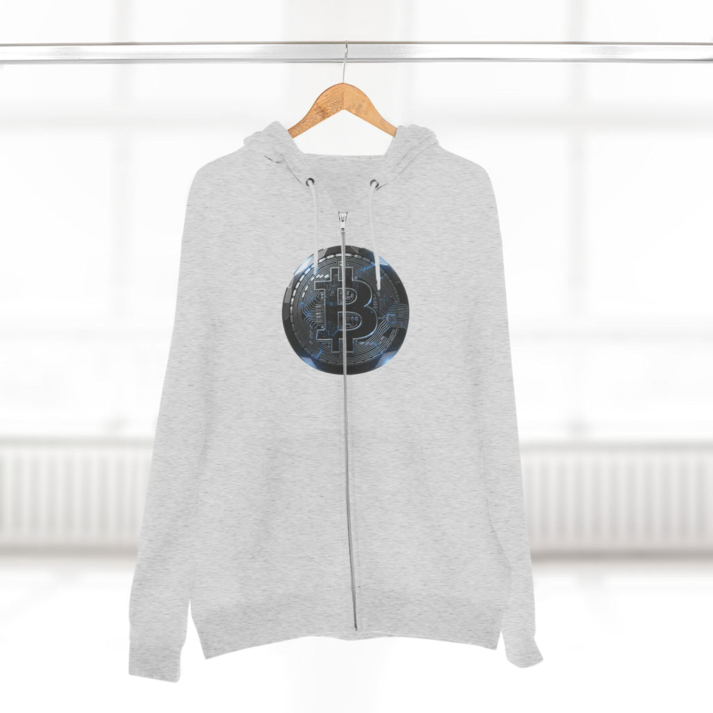 Bitcoin Coin Zip Hoodie — Crypto Logo Zip-Up Hoodie for Bitcoin Enthusiasts