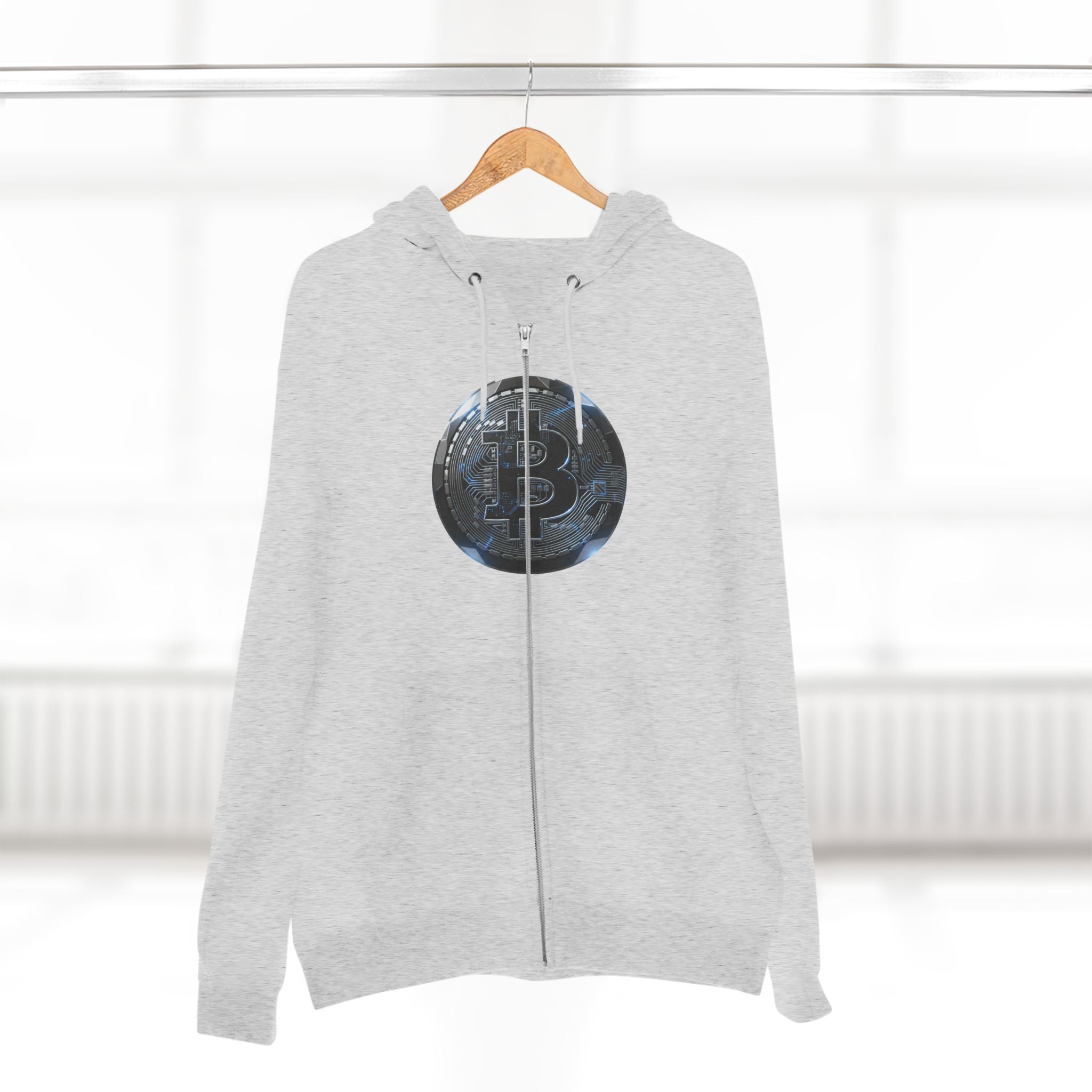 Bitcoin Coin Zip Hoodie — Crypto Logo Zip-Up Hoodie for Bitcoin Enthusiasts