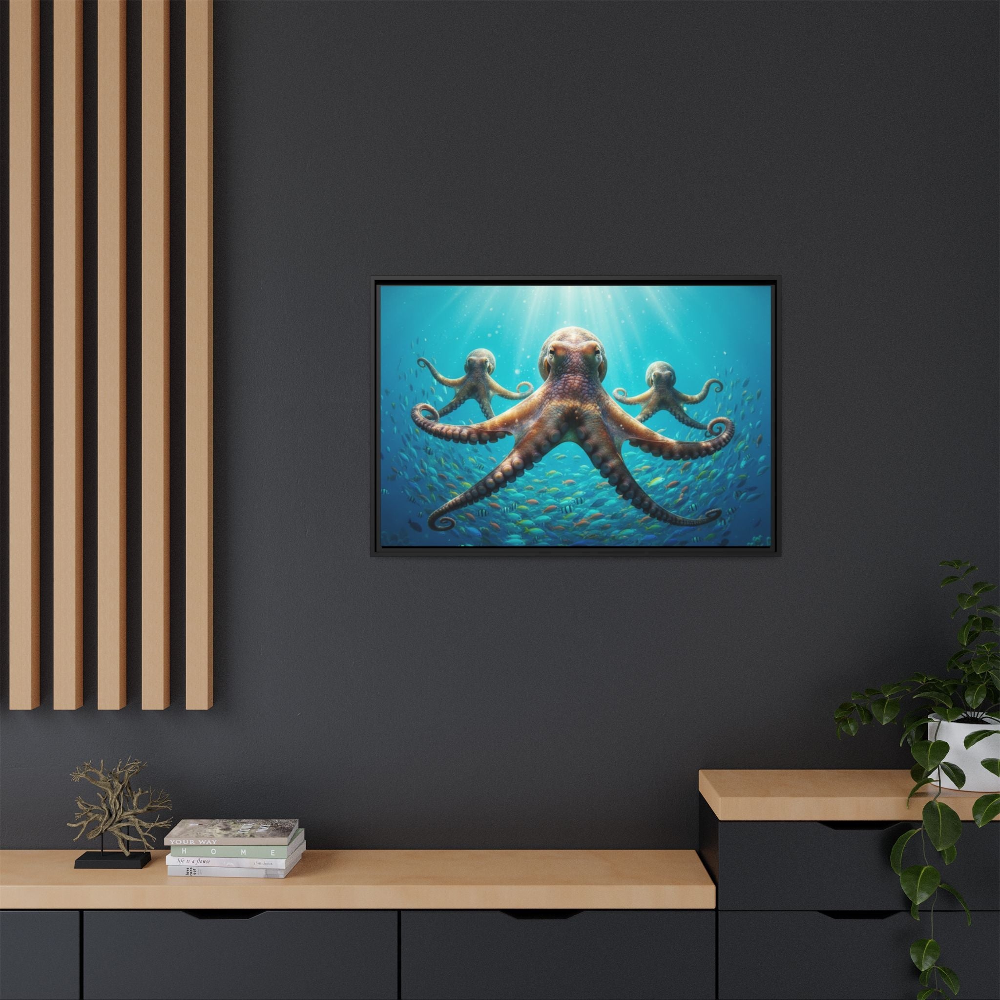 Framed Octopus Art Print — Vibrant Underwater Canvas Wall Decor