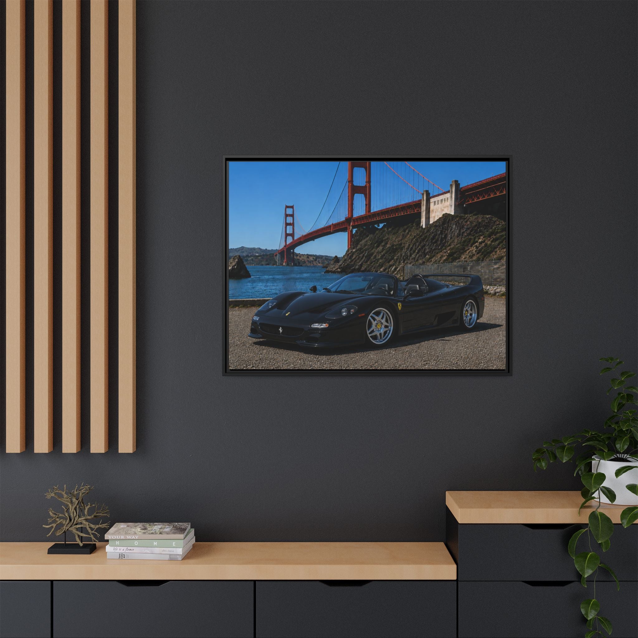 Ferrari F50 1995 — By The Golden Gate Bridge - Framed Canvas Matte Print