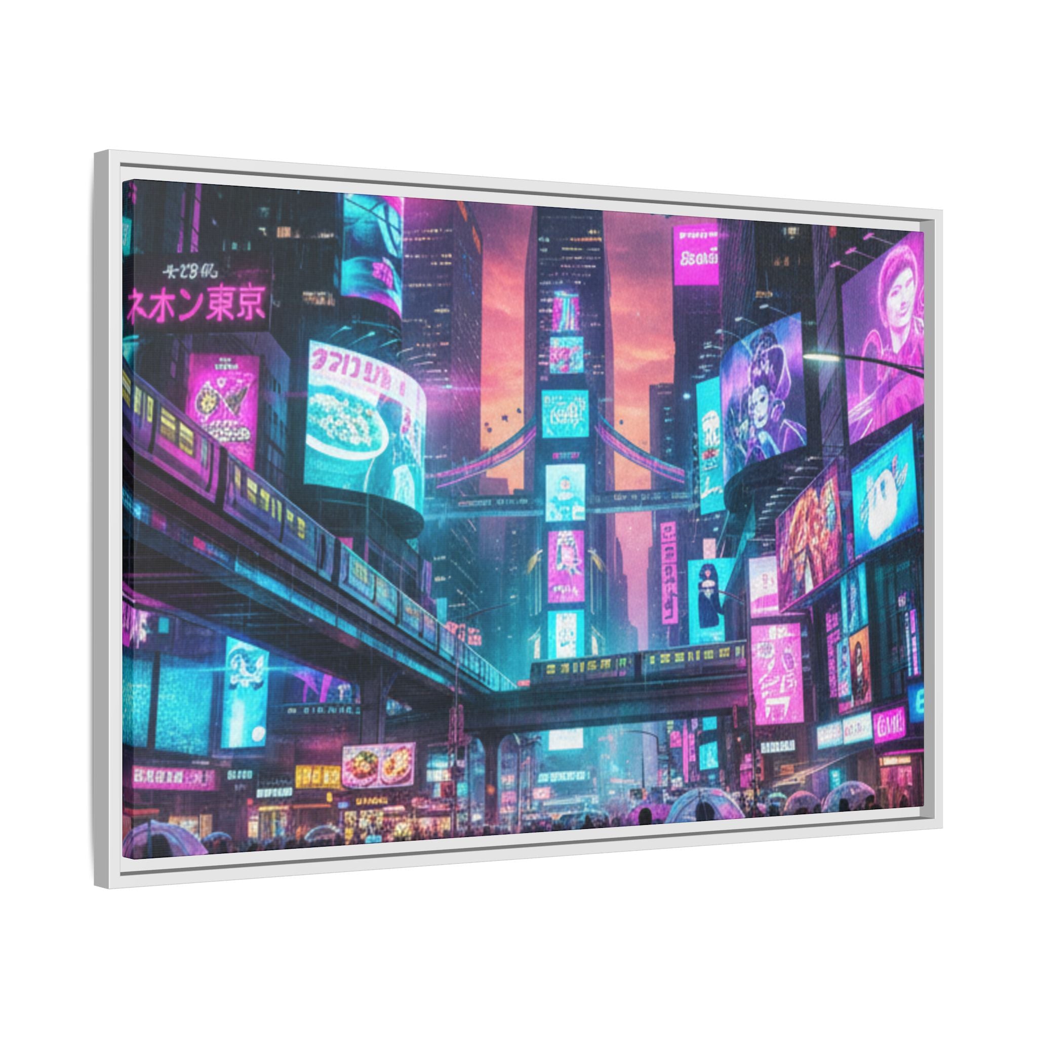 Bright Future Cityscape Vibrant Wall Art  — Framed Cyberpunk Wall Art