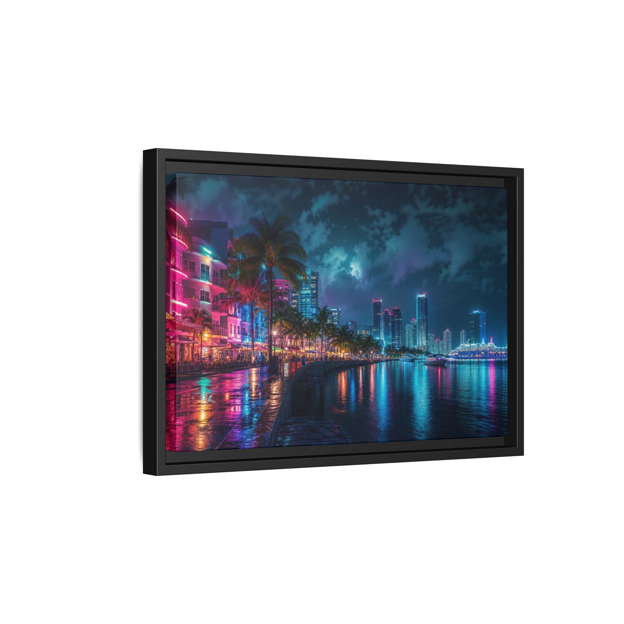 Miami Night Canvas Wall Art Print Ready to Hang