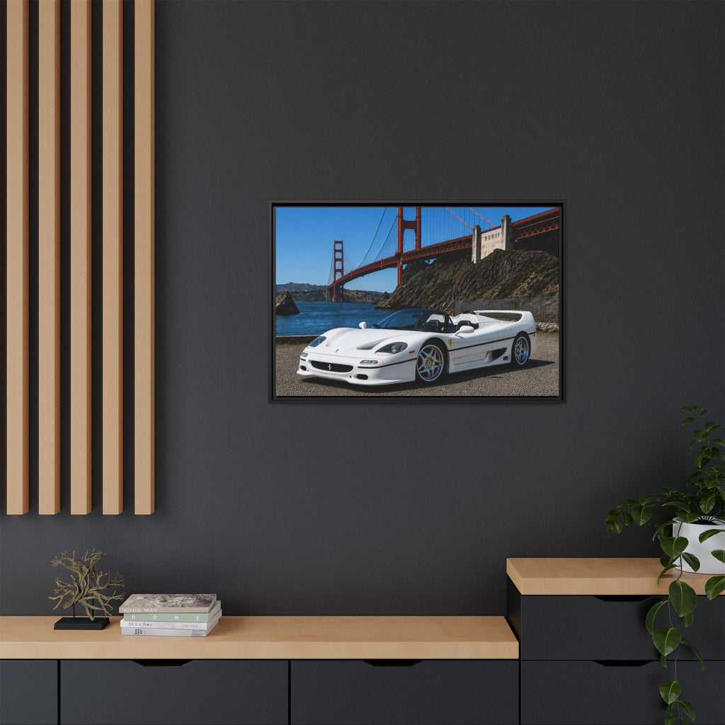 Ferrari F50 1995 — At The Golden Gate Bridge --Matte Framed Canvas Print
