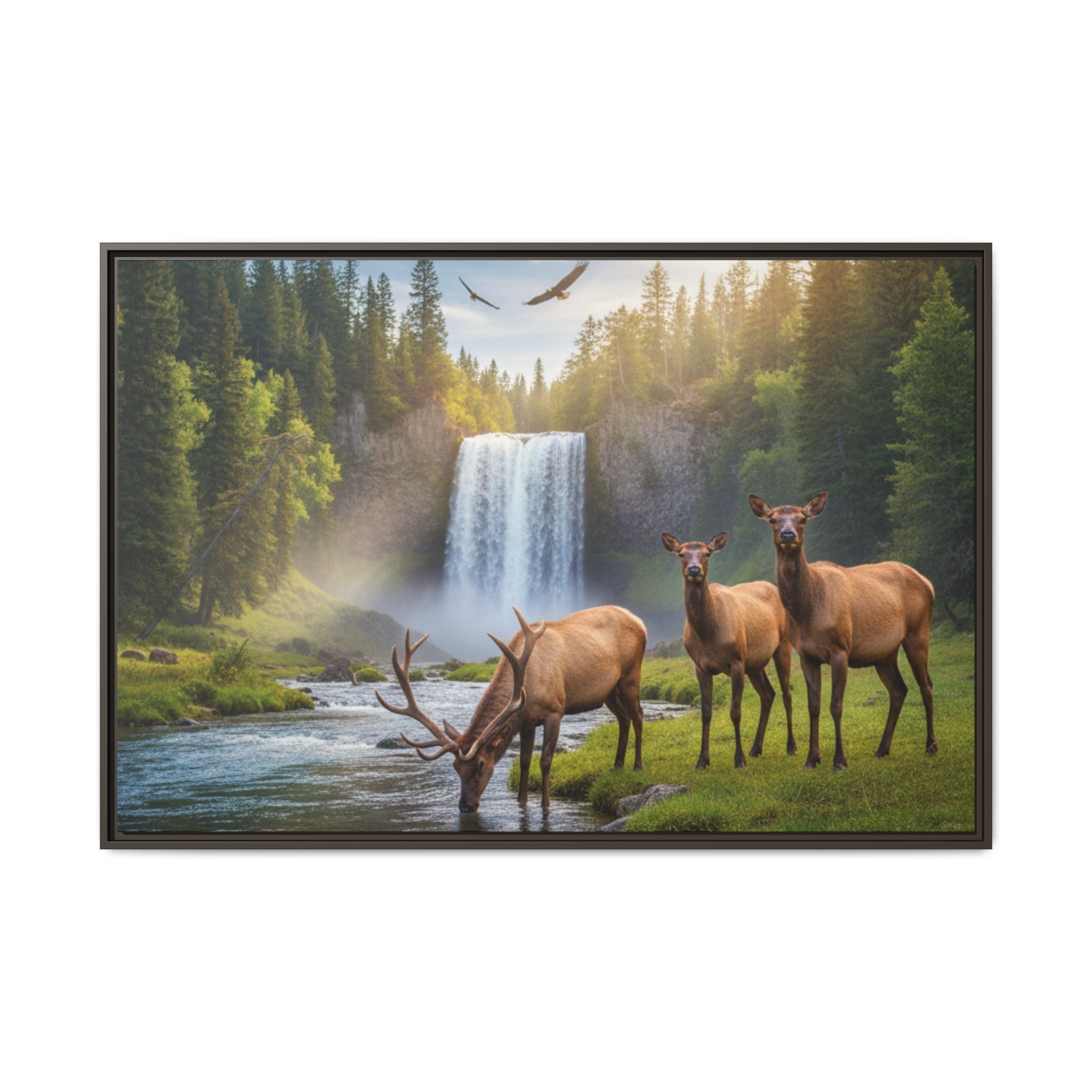 Elk Forest Landscape Wall Art - Eagles Flying - Stunning