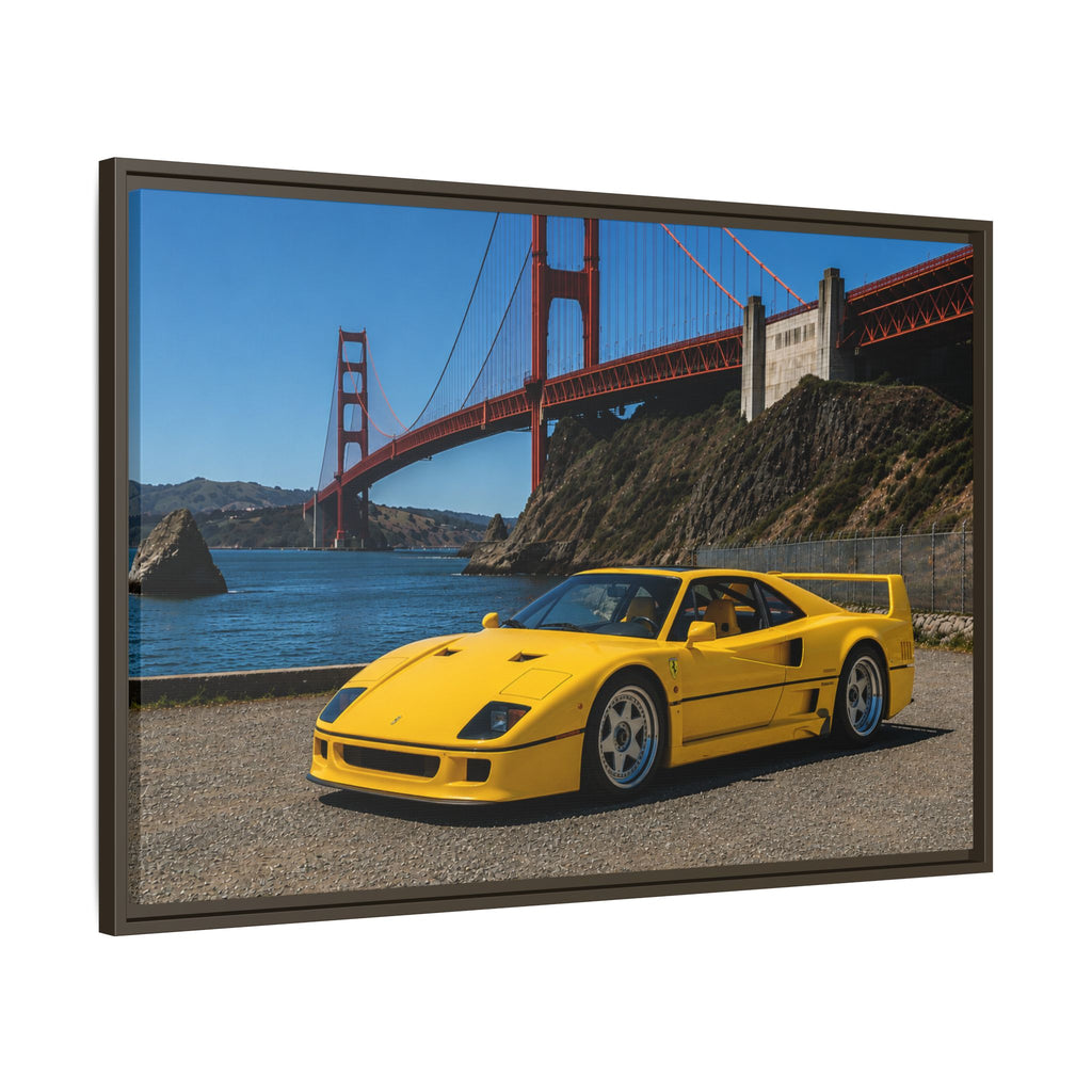 Ferrari 1987 F40 — Yellow Ferrari by the Golden Gate Bridge - Stunning Framed Canvas