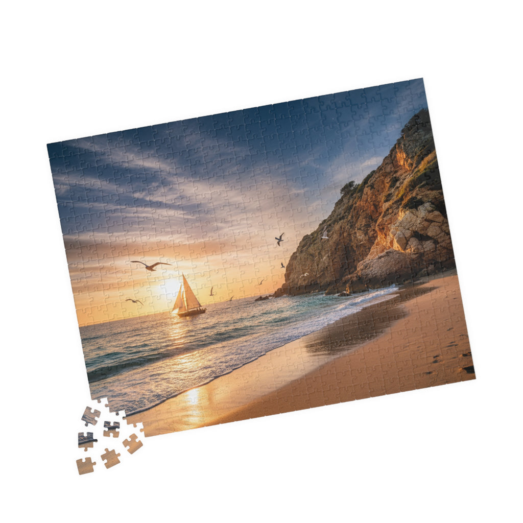 Coastal Sunset Sailboat Jigsaw Puzzle — Scenic Beach Puzzle for Adults & Families (110/252/520/1014 pcs)