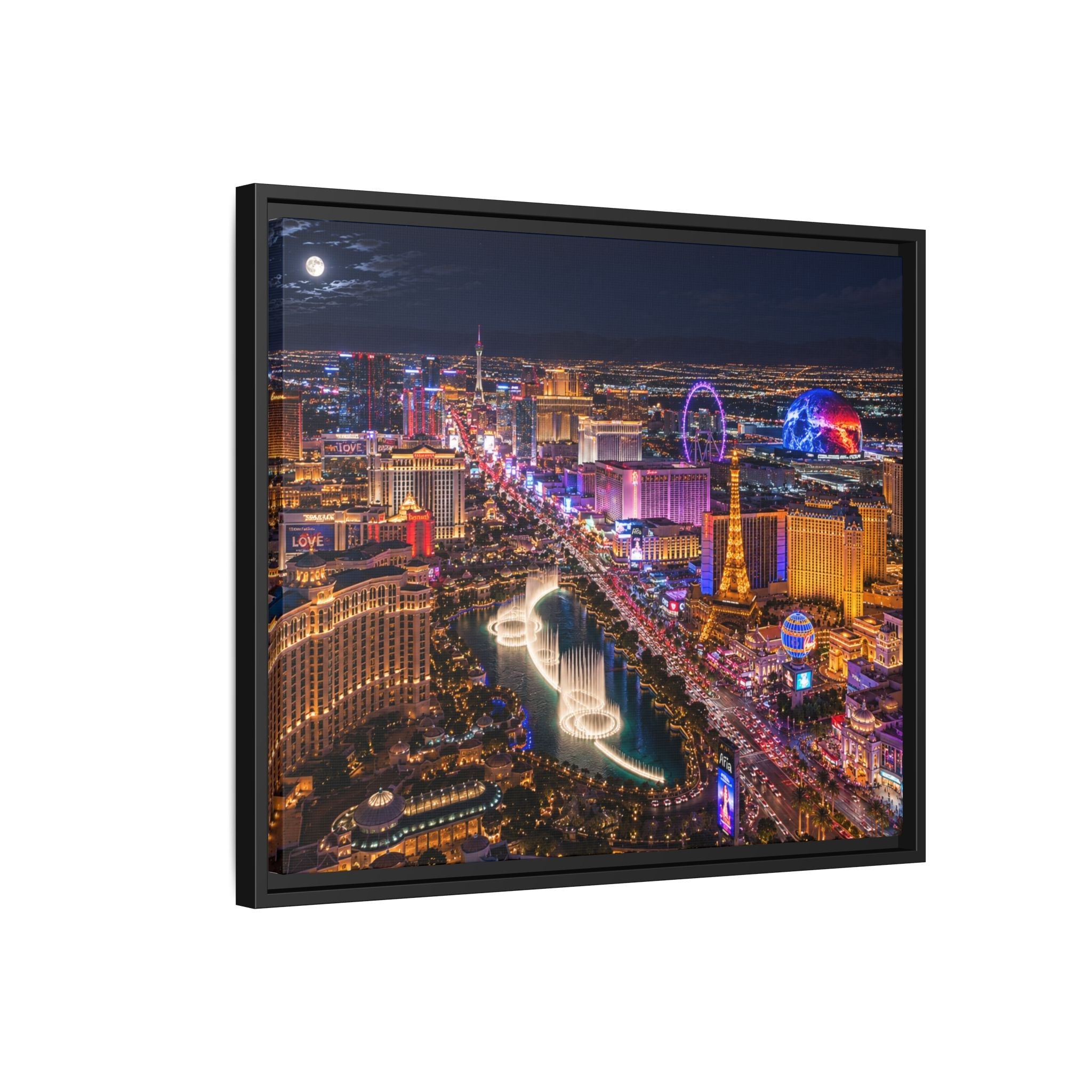 Las Vegas Night Skyline Framed Matte Canvas Print