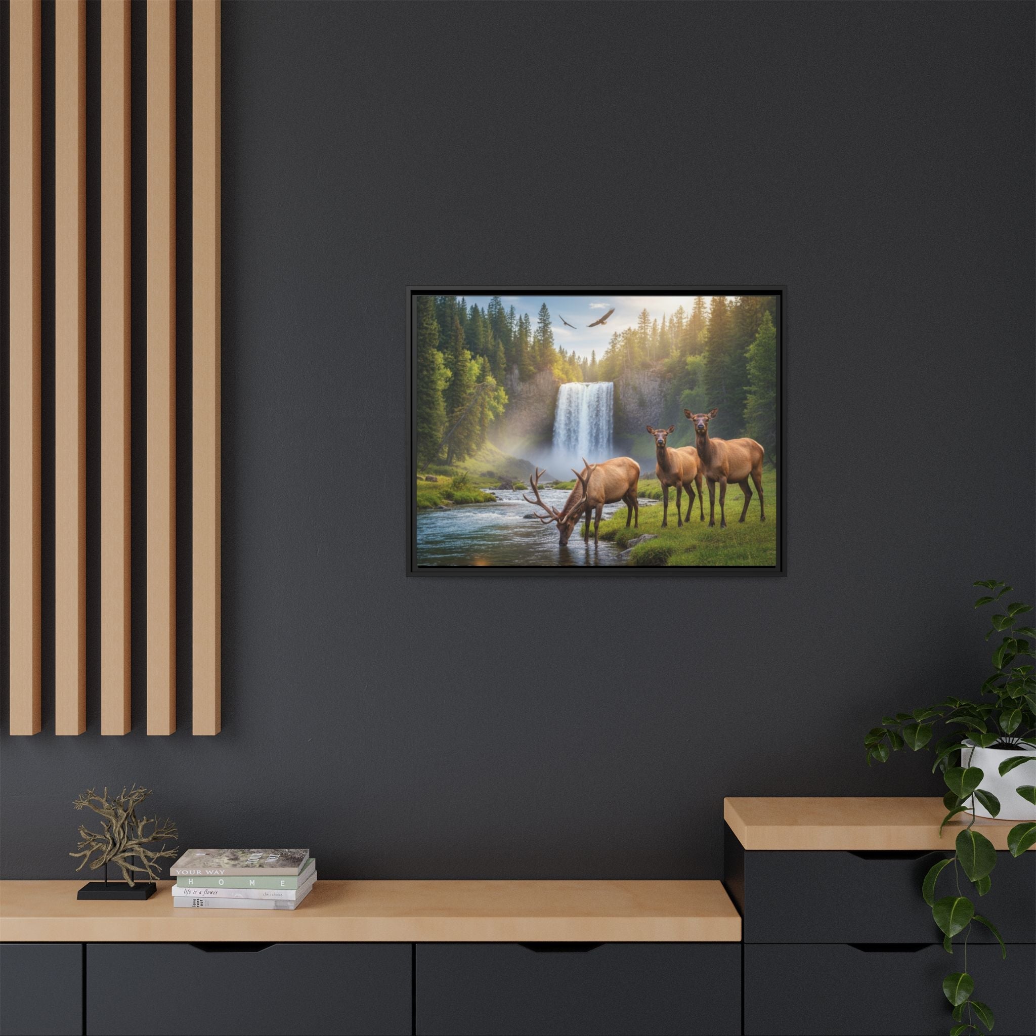 Elk Forest Landscape Wall Art - Eagles Flying - Stunning