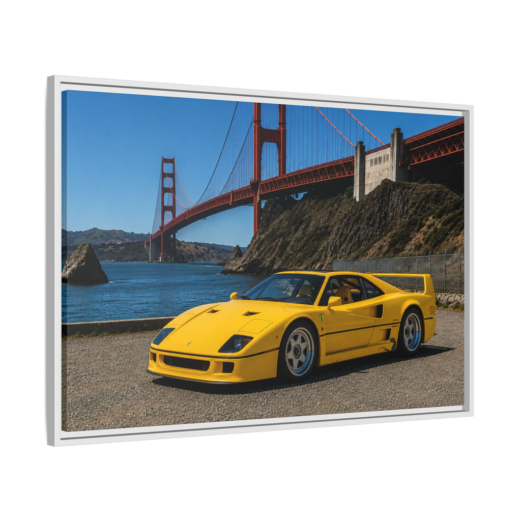 Ferrari 1987 F40 — Yellow Ferrari by the Golden Gate Bridge - Stunning Framed Canvas