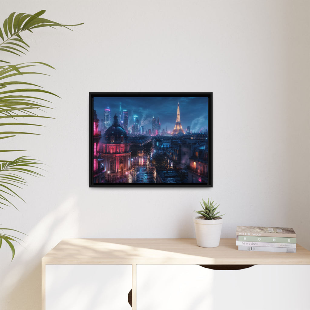 Paris Neon Night Canvas Wall Art Print Ready to Hang