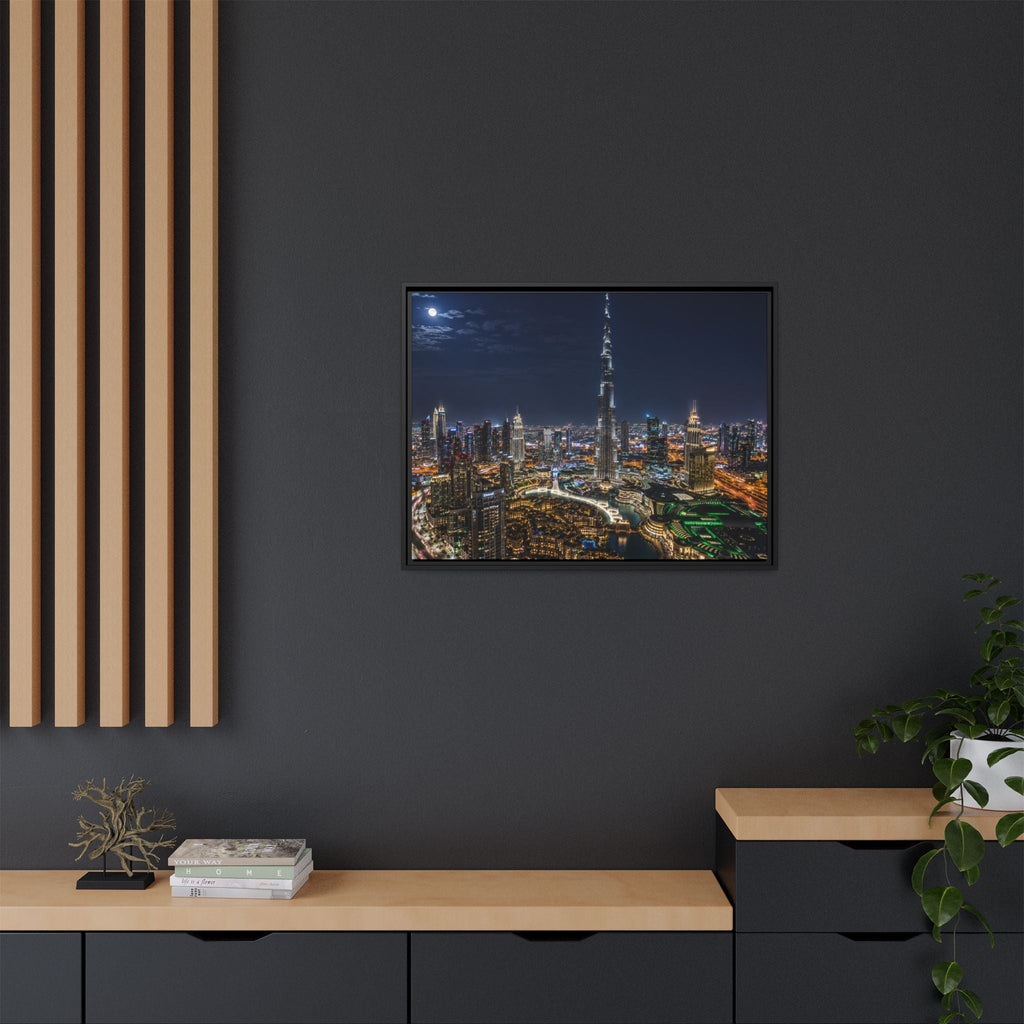 Dubai Night Skyline Matte Framed Canvas Print