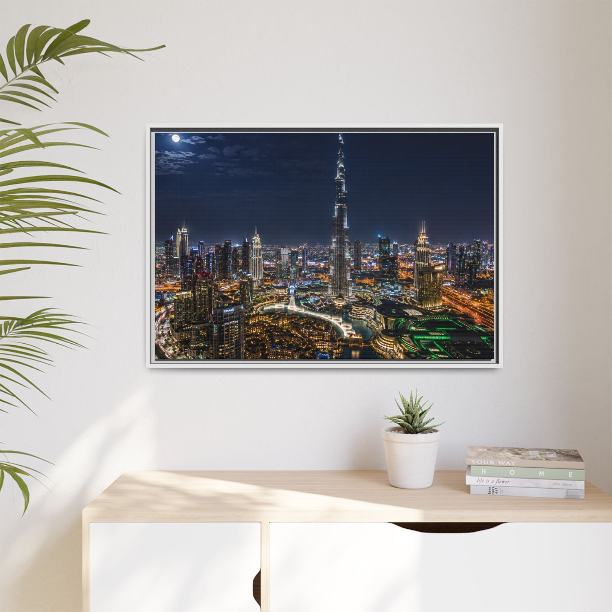 Dubai Night Skyline Matte Framed Canvas Print