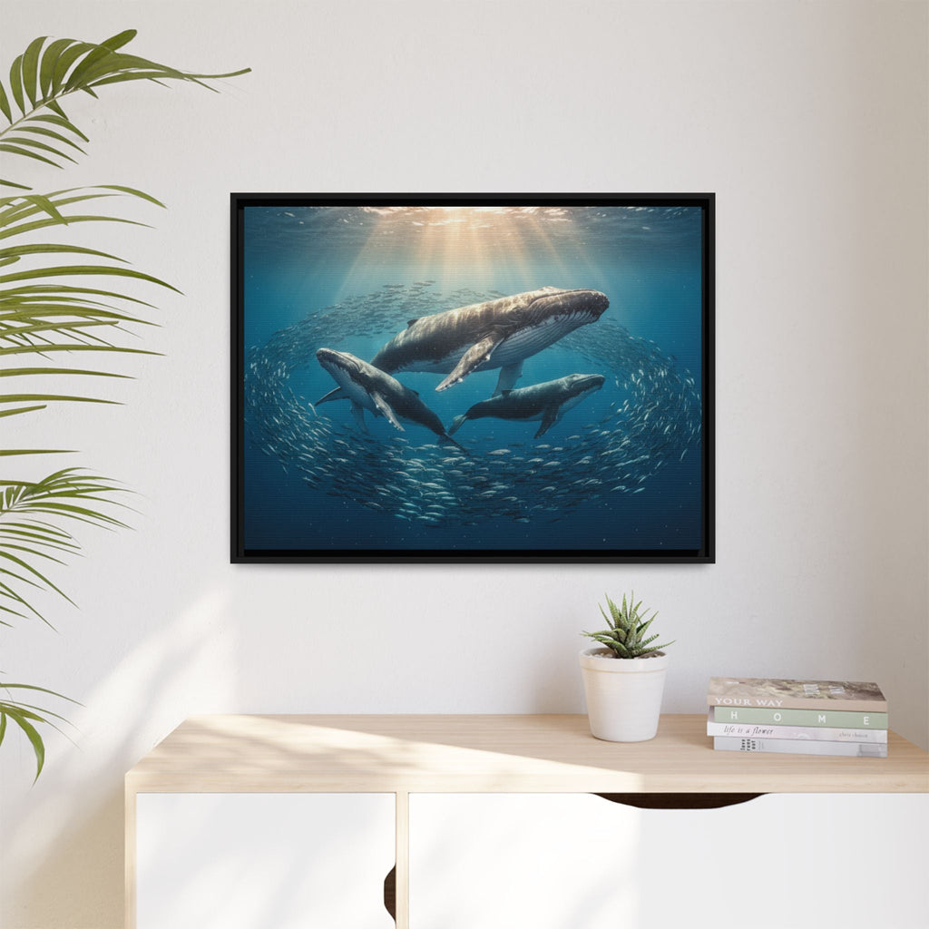 Whale Family Canvas Wall Art - Framed - Stunning