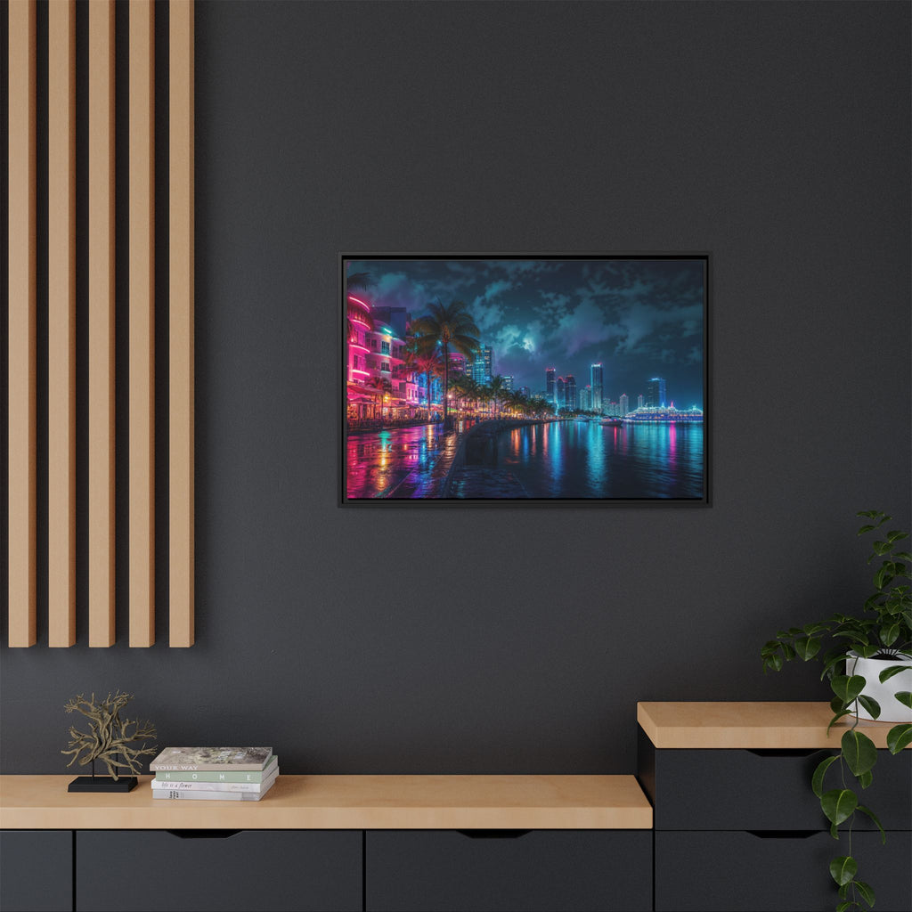Miami Night Canvas Wall Art Print Ready to Hang