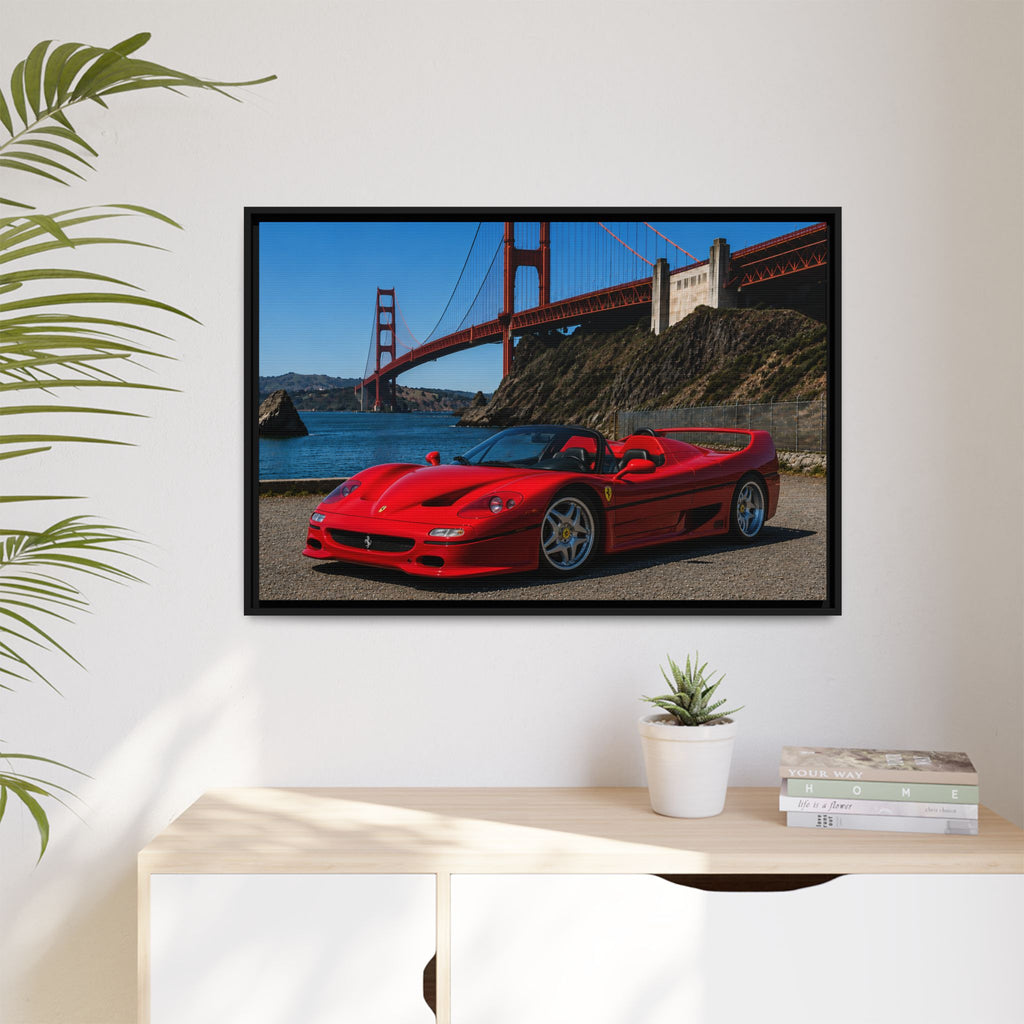 Ferrari F50 1995 Red - At Golden Gate Bridge - Stunning Framed Canvas Wall Art