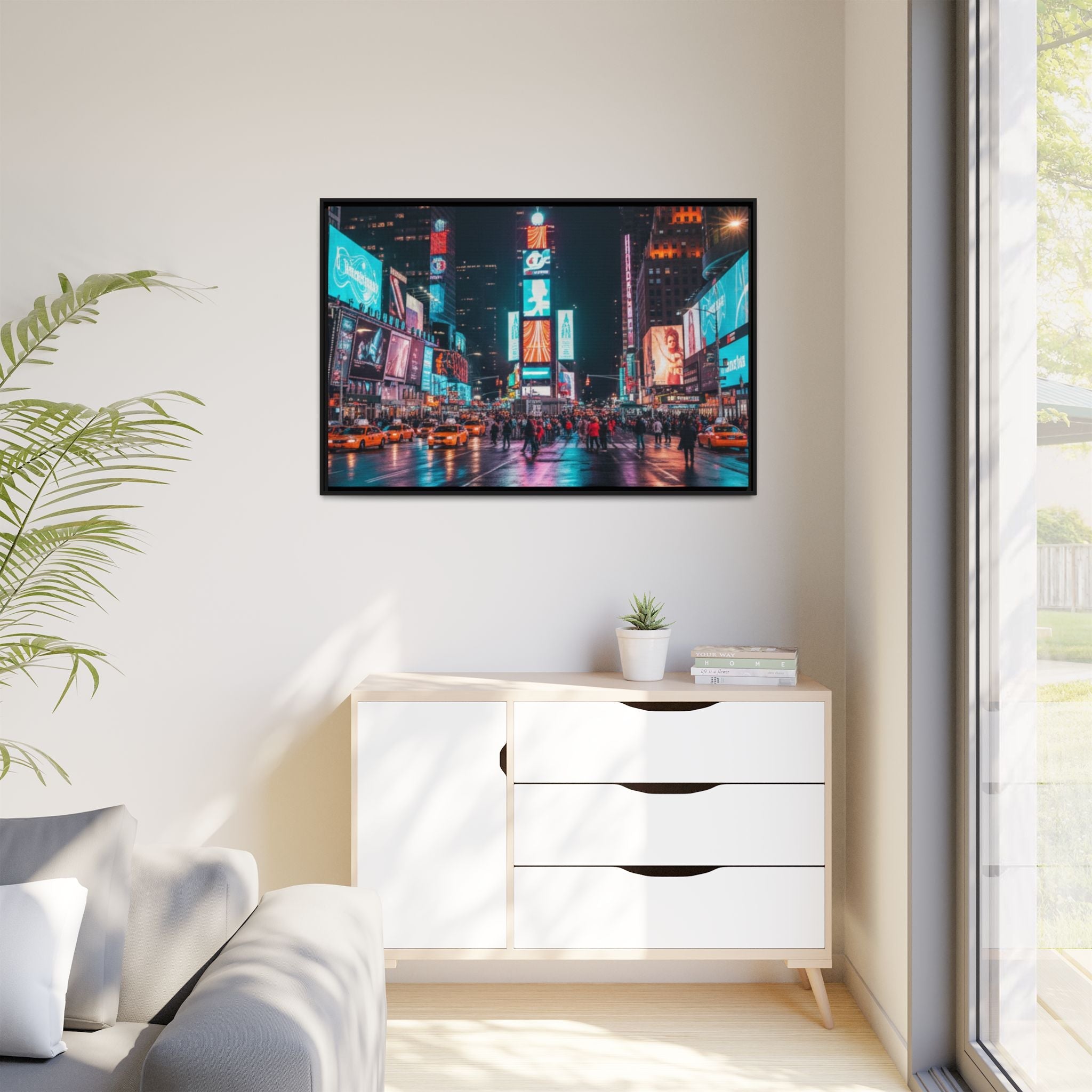 New york / Japan Nightskape Cityskape Framed Canvas Art - Stunning