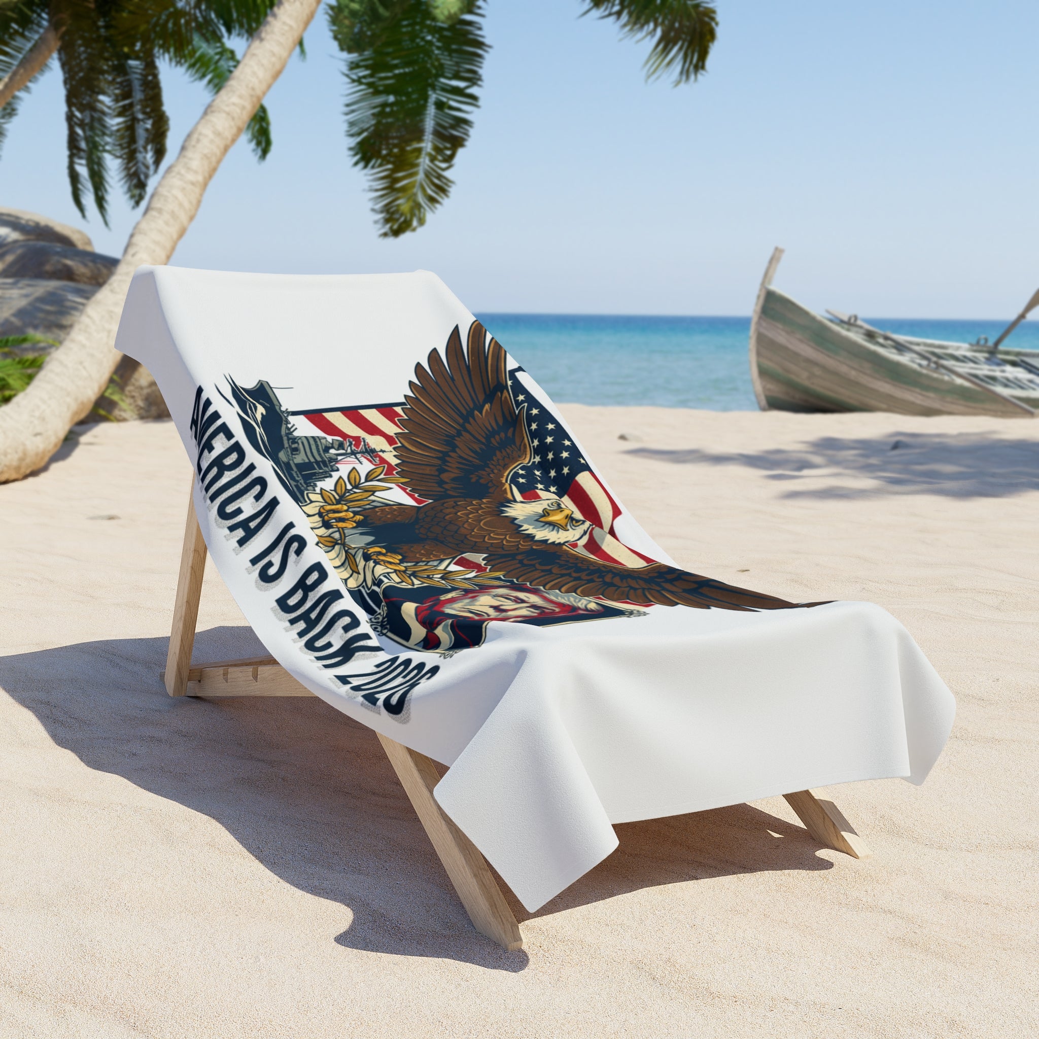 Patriotic Eagle Beach Towel — "America Is Back 2026" Graphic