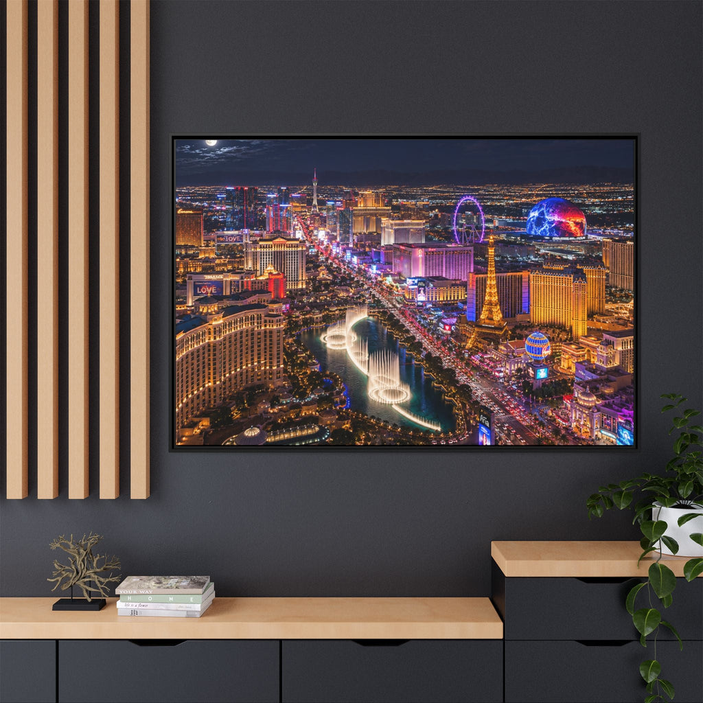 Las Vegas Night Skyline Framed Matte Canvas Print