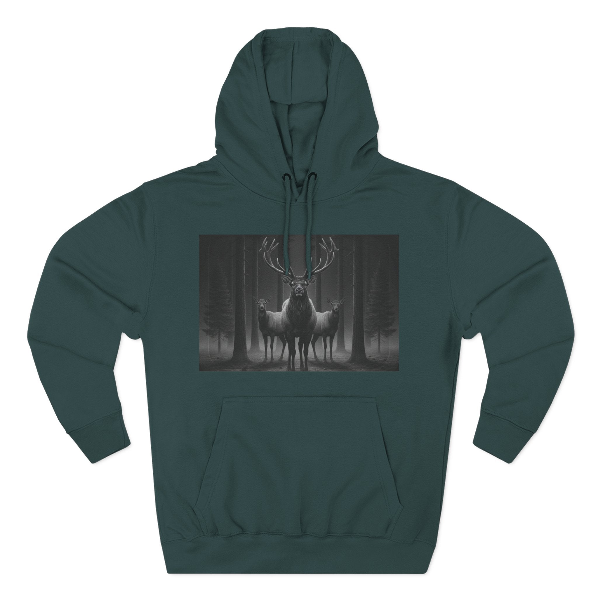 Mystic Stag Hoodie — Dark Forest Elk Trio Graphic Fleece