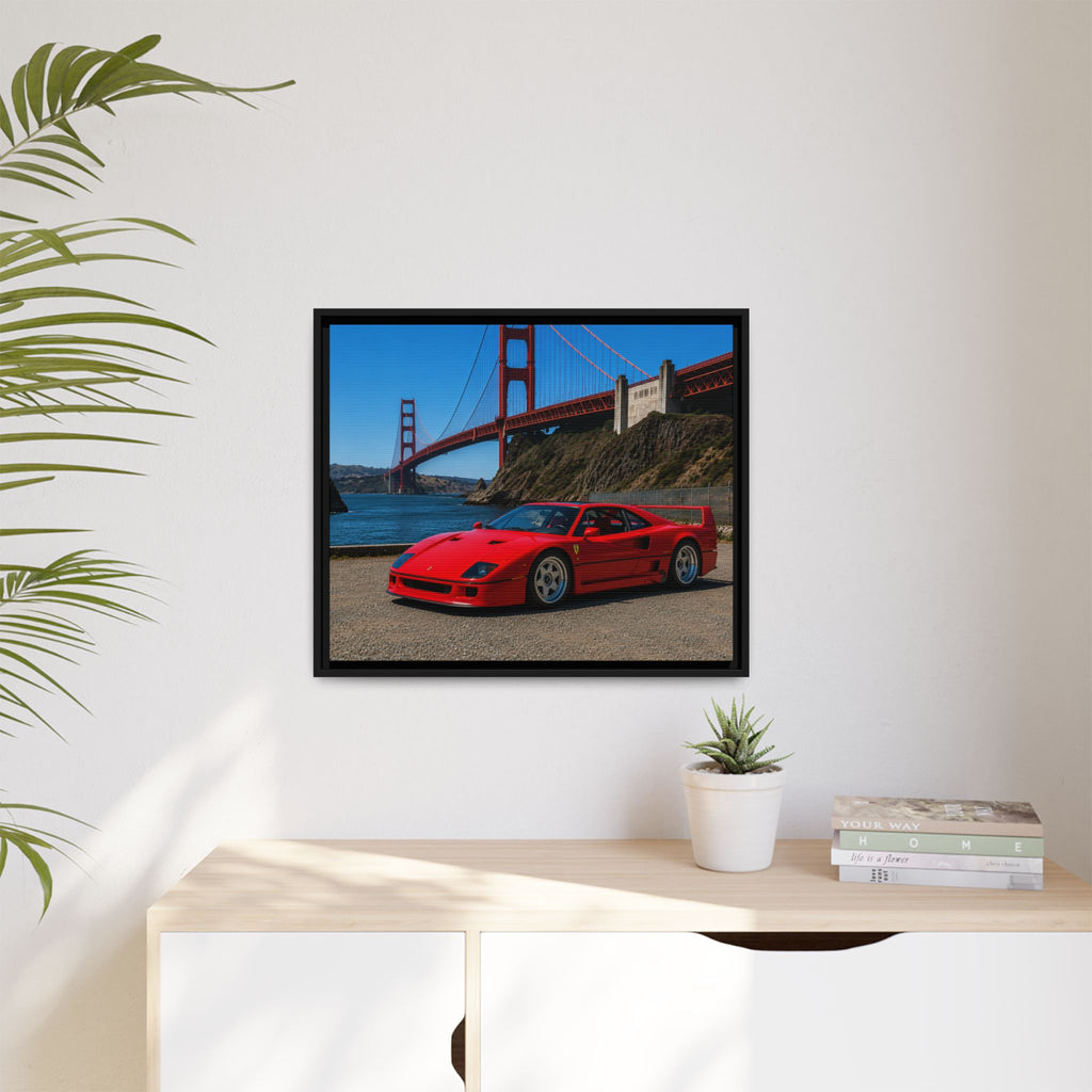 Ferrari F40 1987  — Red Sexy Sports Car by Golden Gate Bridge - Stunning Framed Canvas