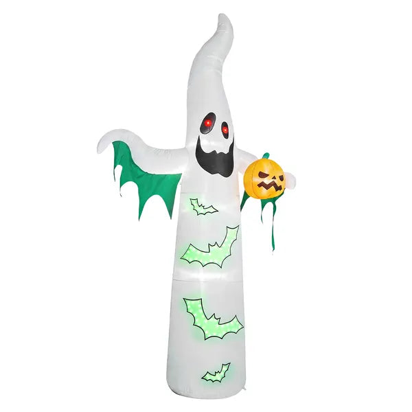 12ft Inflatable Halloween Decor With Flashing Bats & White Ghosts, 4 LED Lights